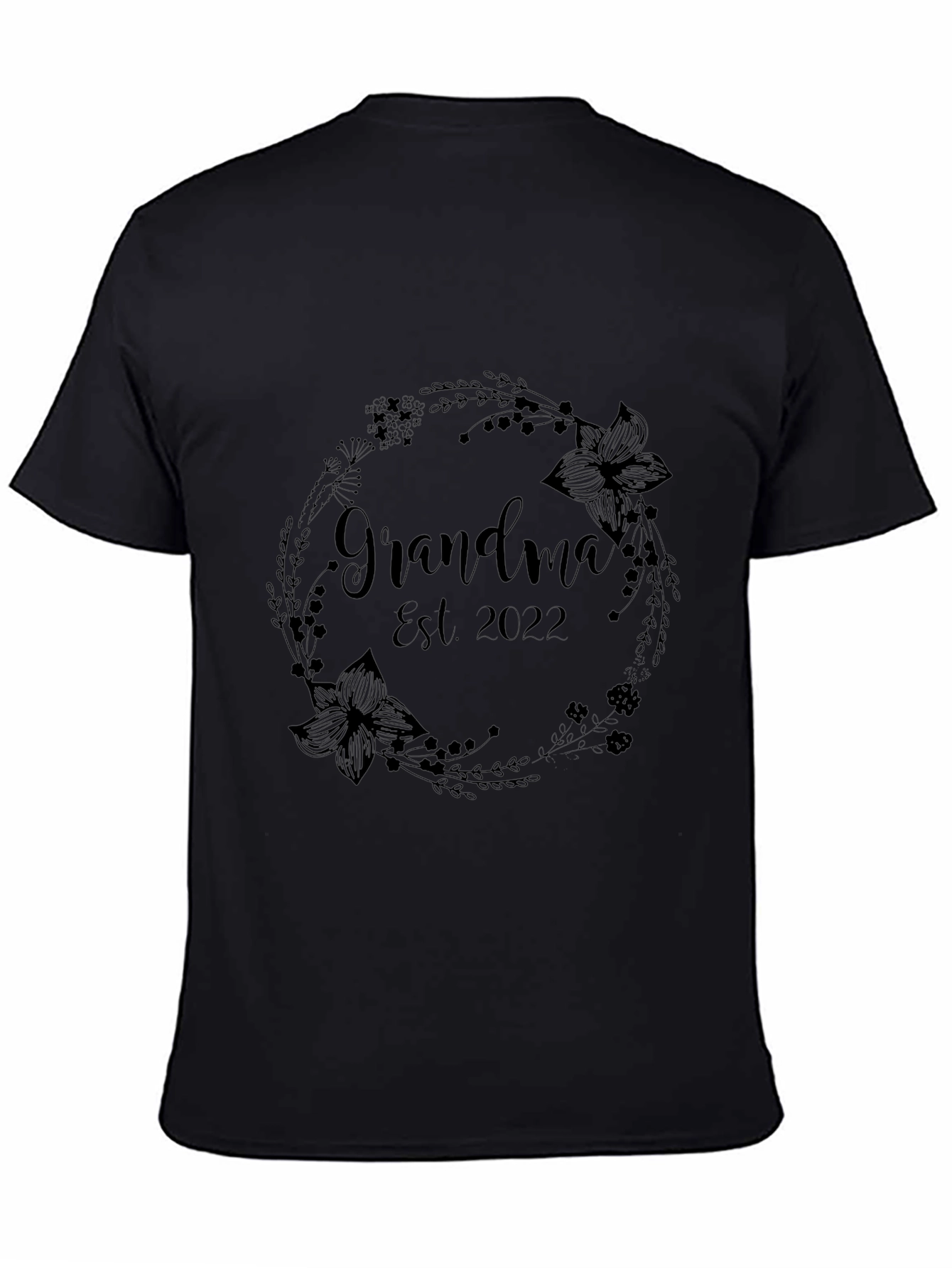 Grandma Est. 2022 Floral Wreath Graphic T-Shirt