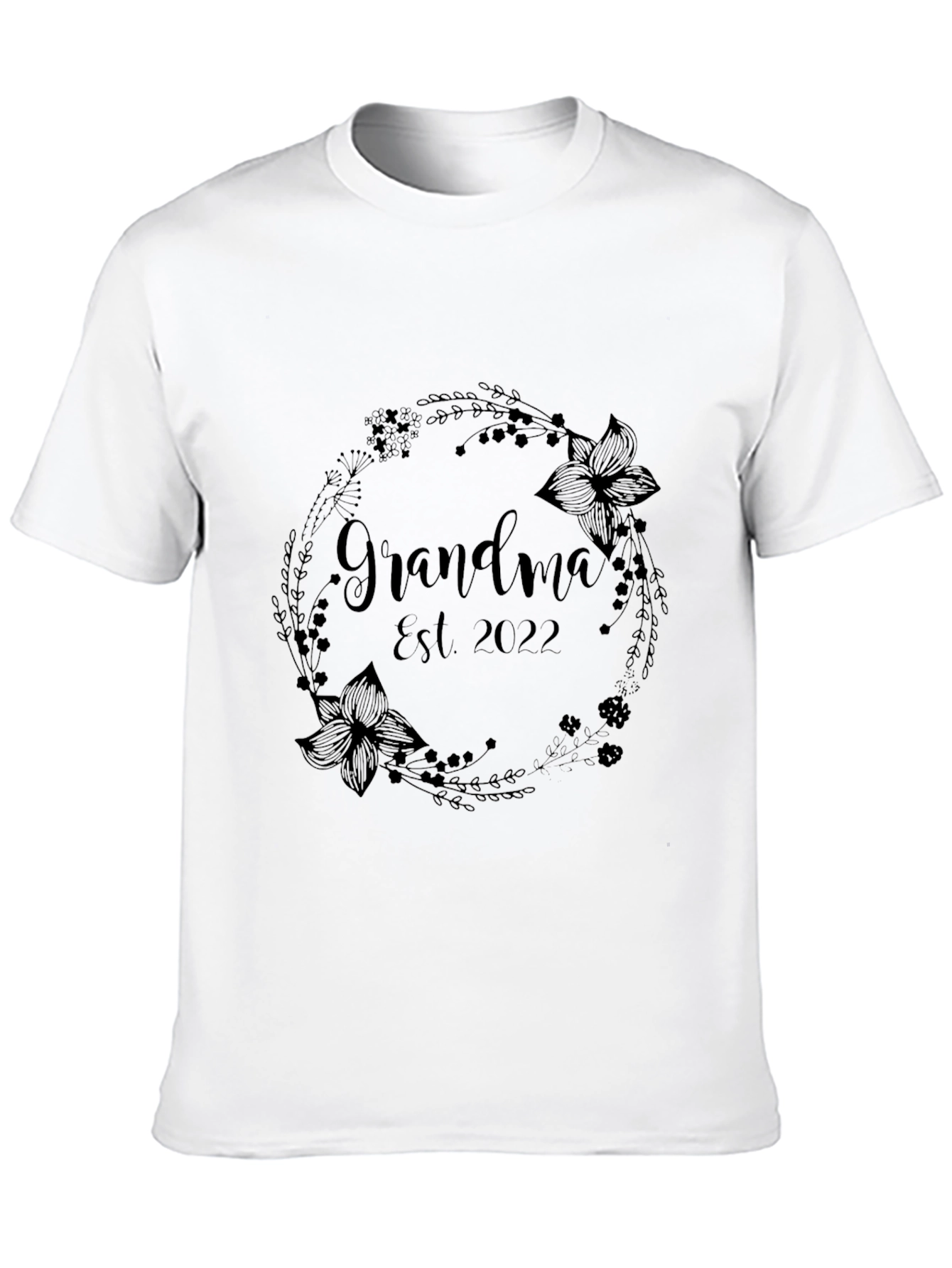 Grandma Est. 2022 Floral Wreath Graphic T-Shirt