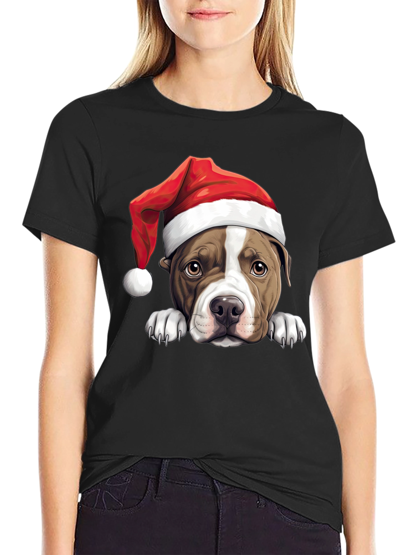 Dog in Santa Hat Graphic Tee
