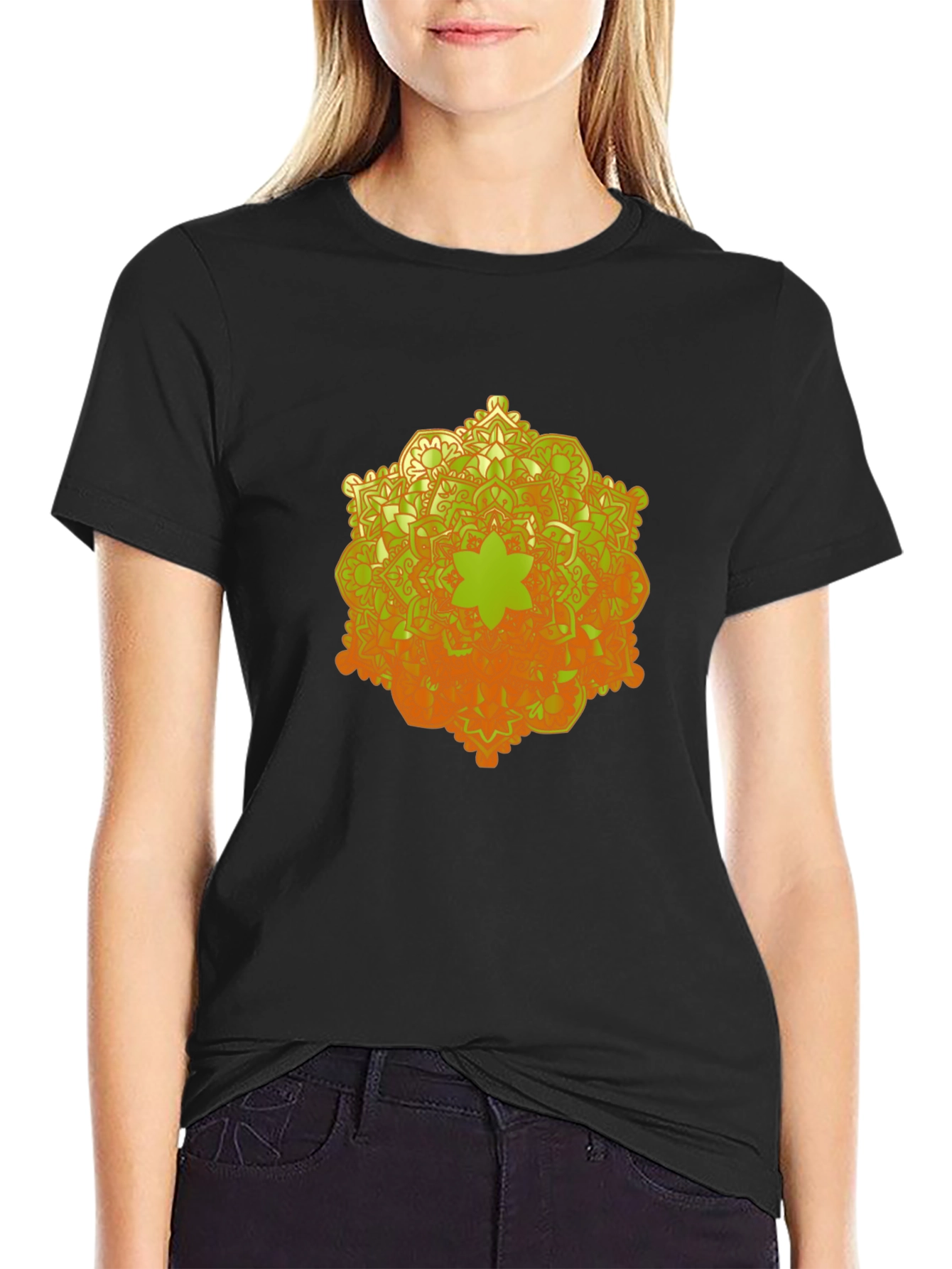 Mandala Graphic Tee - Trendy Black Cotton T-Shirt