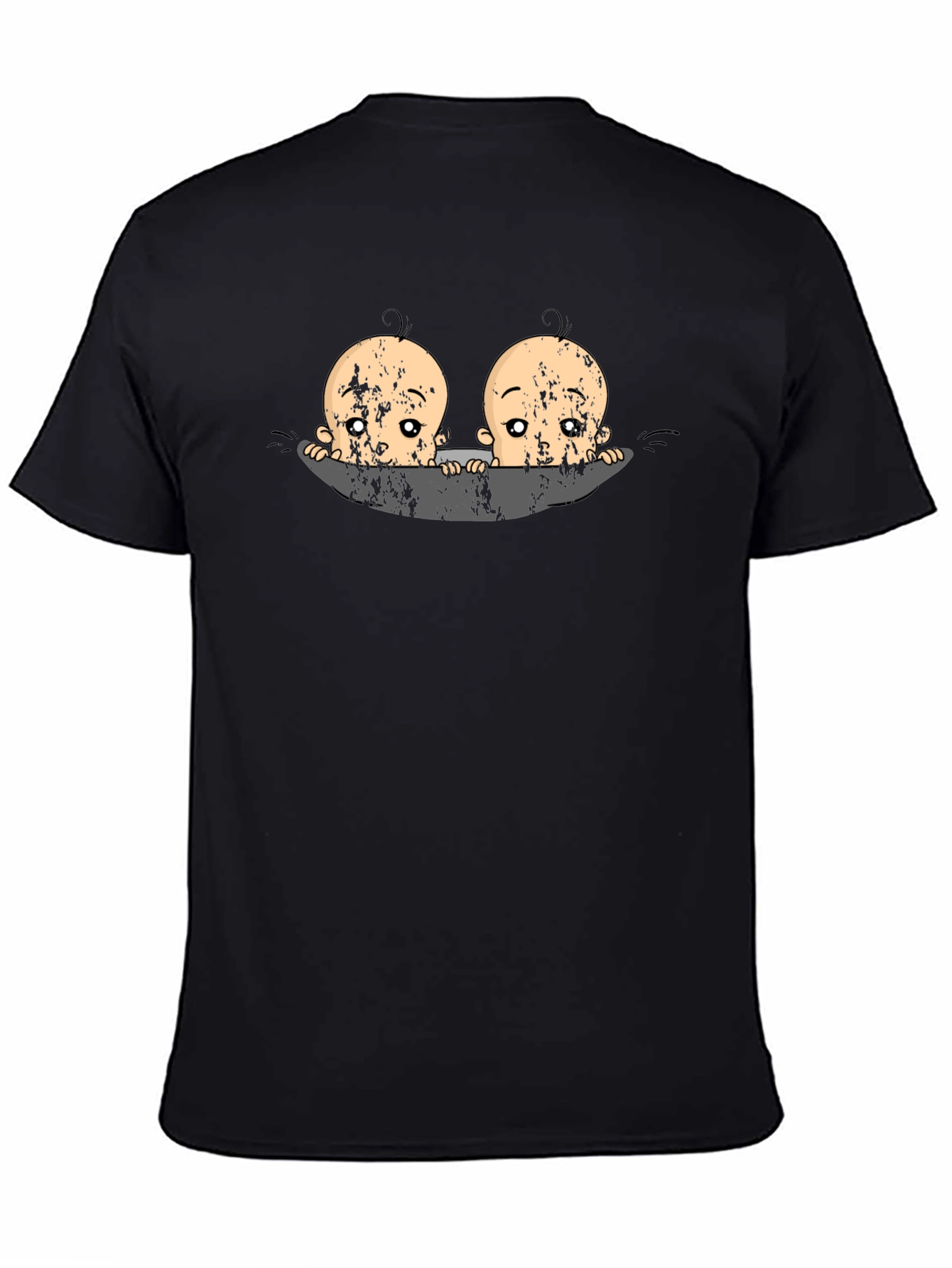 Twin Babies Graphic Print Black T-Shirt