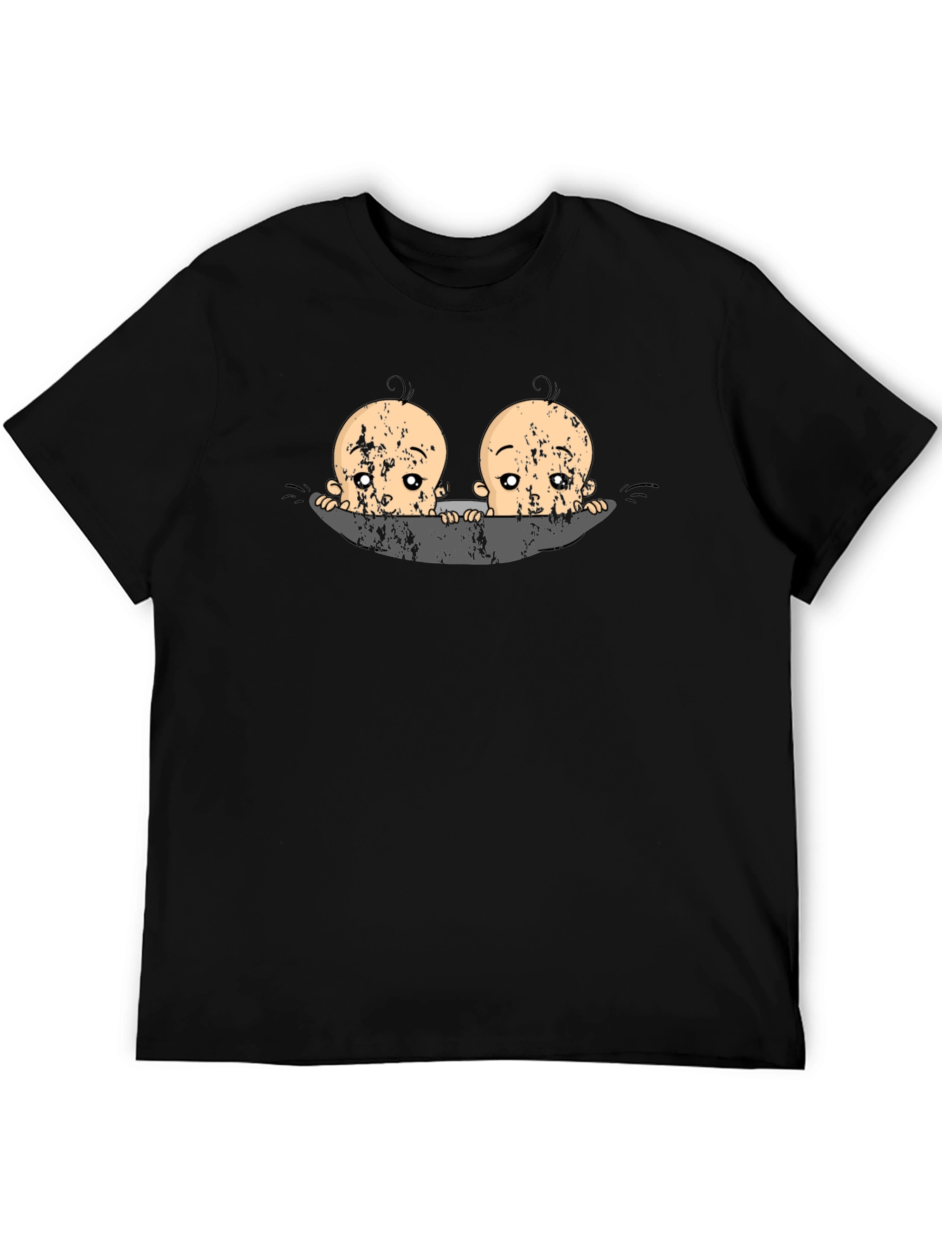 Twin Babies Graphic Print Black T-Shirt