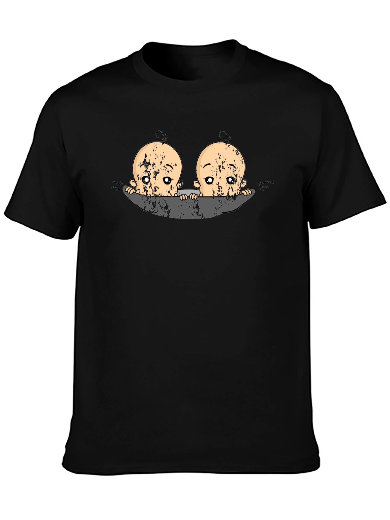 Twin Babies Graphic Print Black T-Shirt