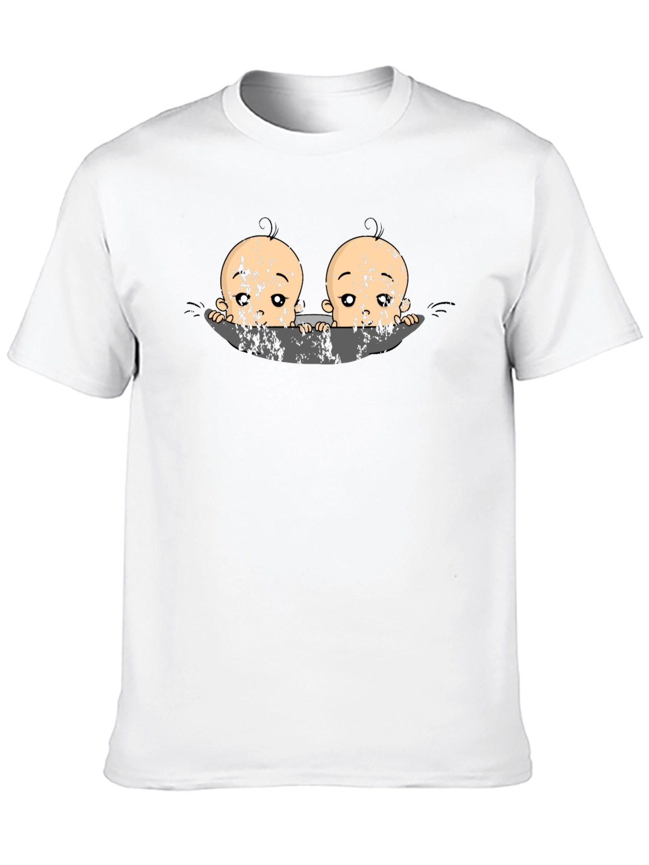 Twin Babies Graphic Print Black T-Shirt