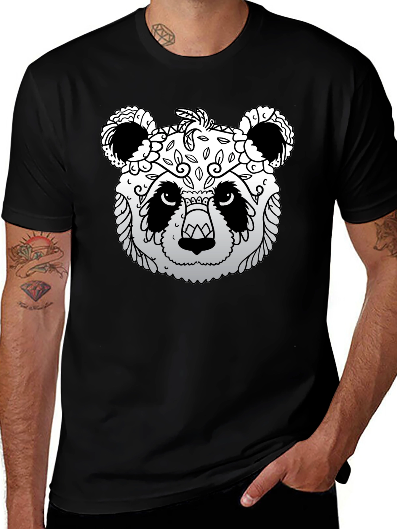 Panda Sugar Skull Graphic Tee - Mens Black T-Shirt