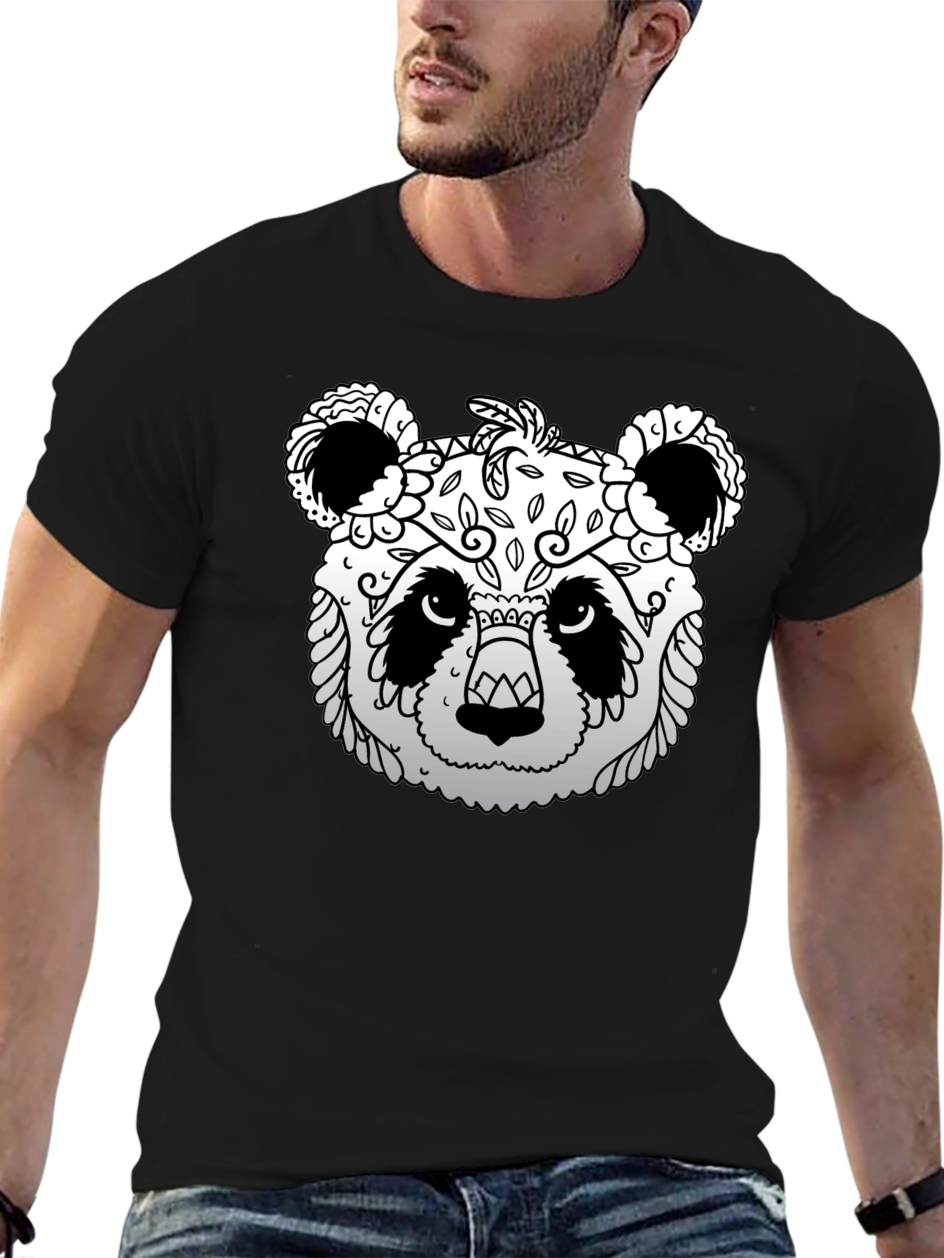 Panda Sugar Skull Graphic Tee - Mens Black T-Shirt