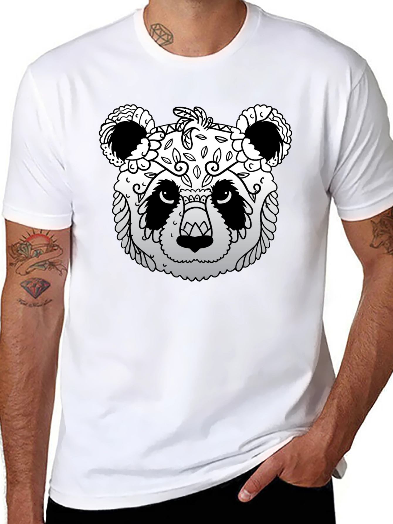 Panda Sugar Skull Graphic Tee - Mens Black T-Shirt