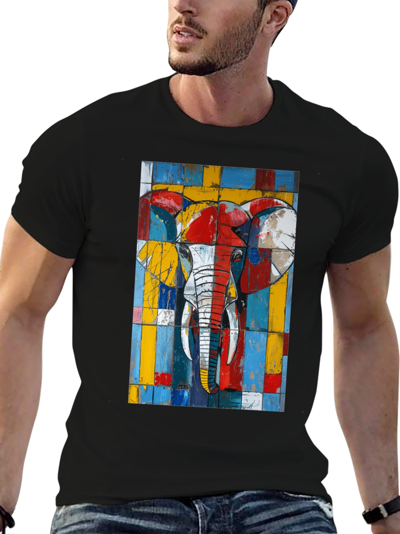 Abstract Elephant Graphic Tee - Modern Art Design