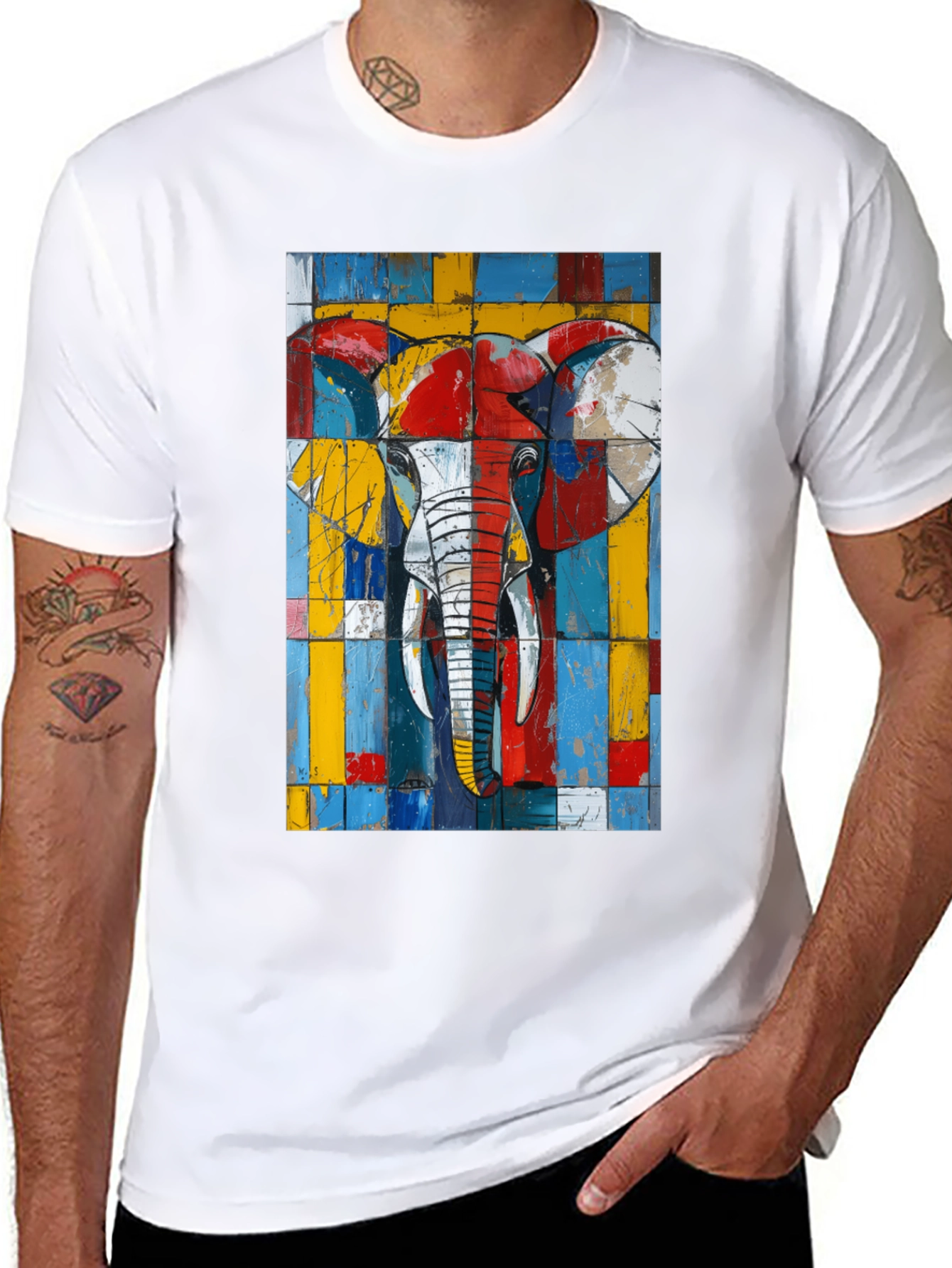 Abstract Elephant Graphic Tee - Modern Art Design