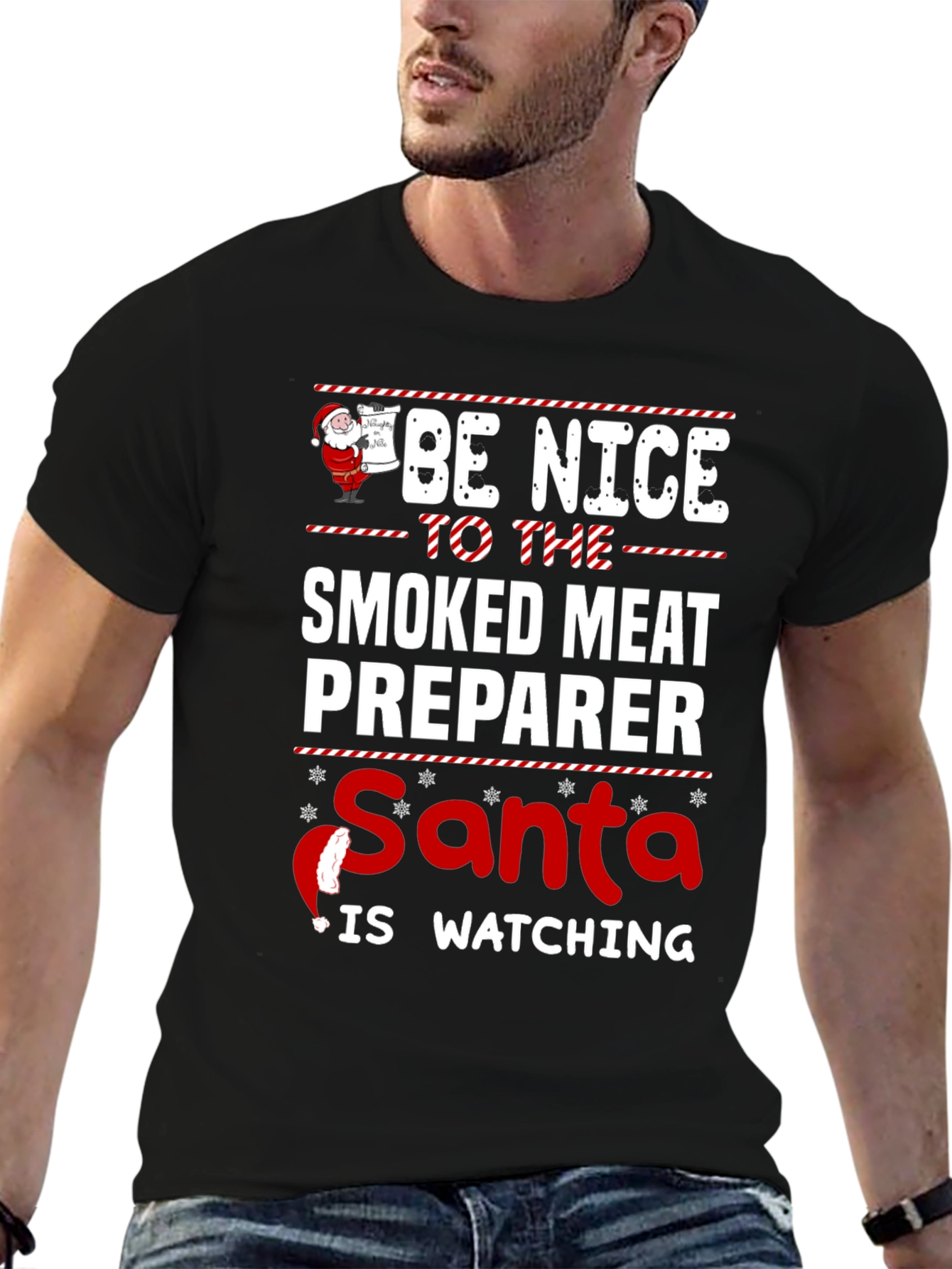 Smoked Meat Preparer Santa Watching T-Shirt