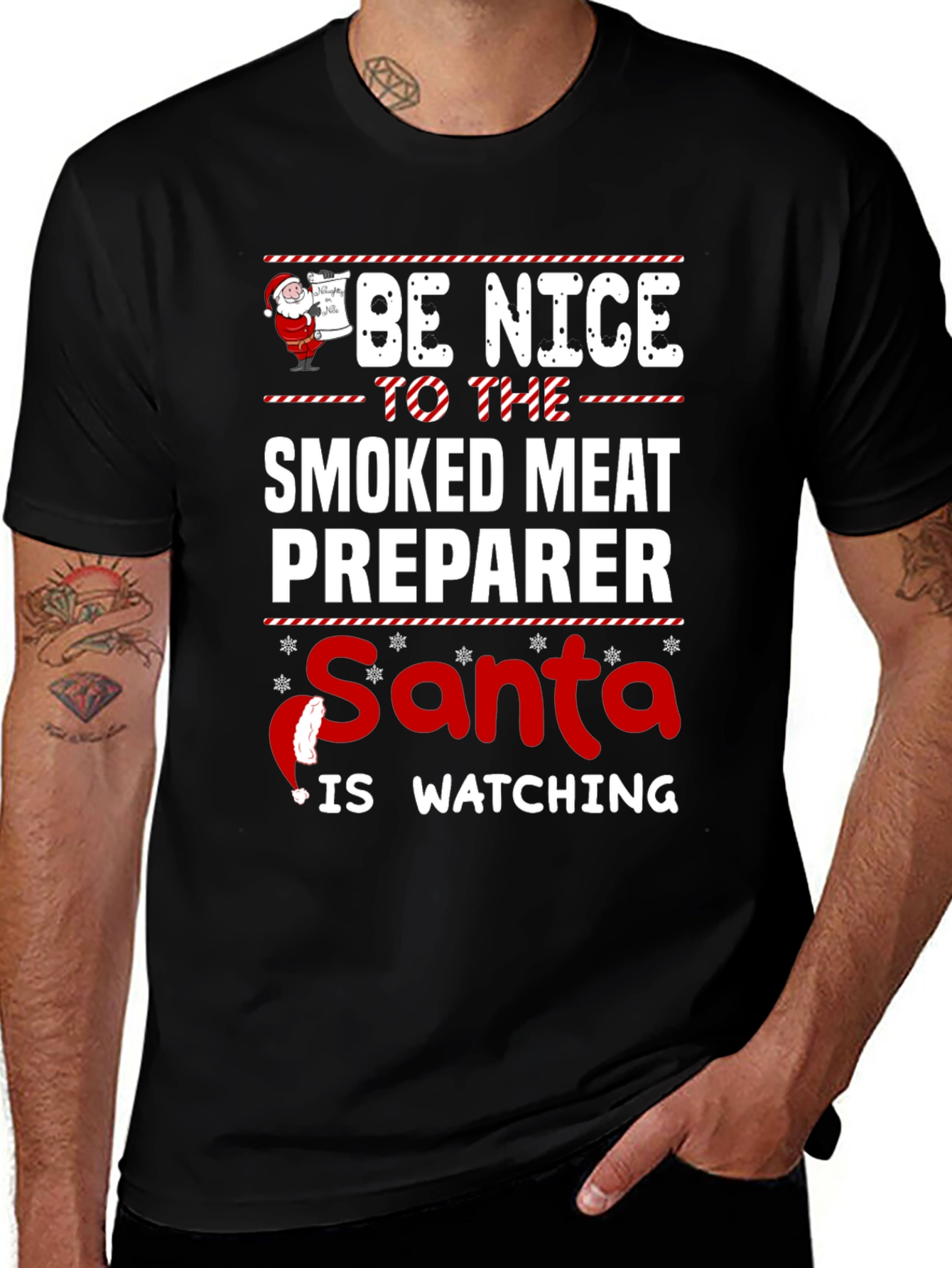 Smoked Meat Preparer Santa Watching T-Shirt