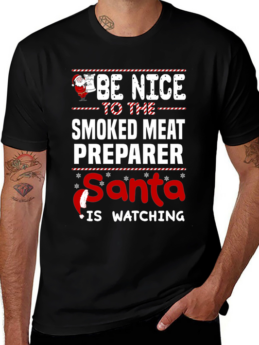 Smoked Meat Preparer Santa Watching T-Shirt