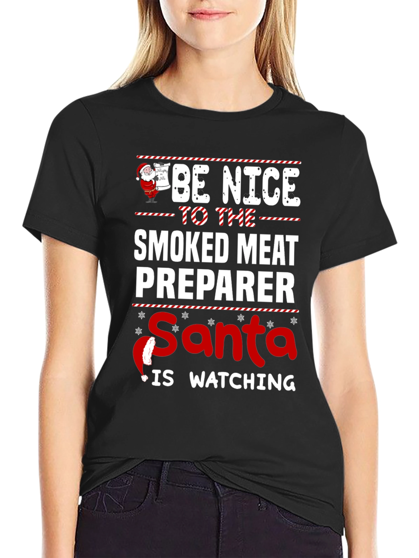 Smoked Meat Preparer Santa Watching T-Shirt