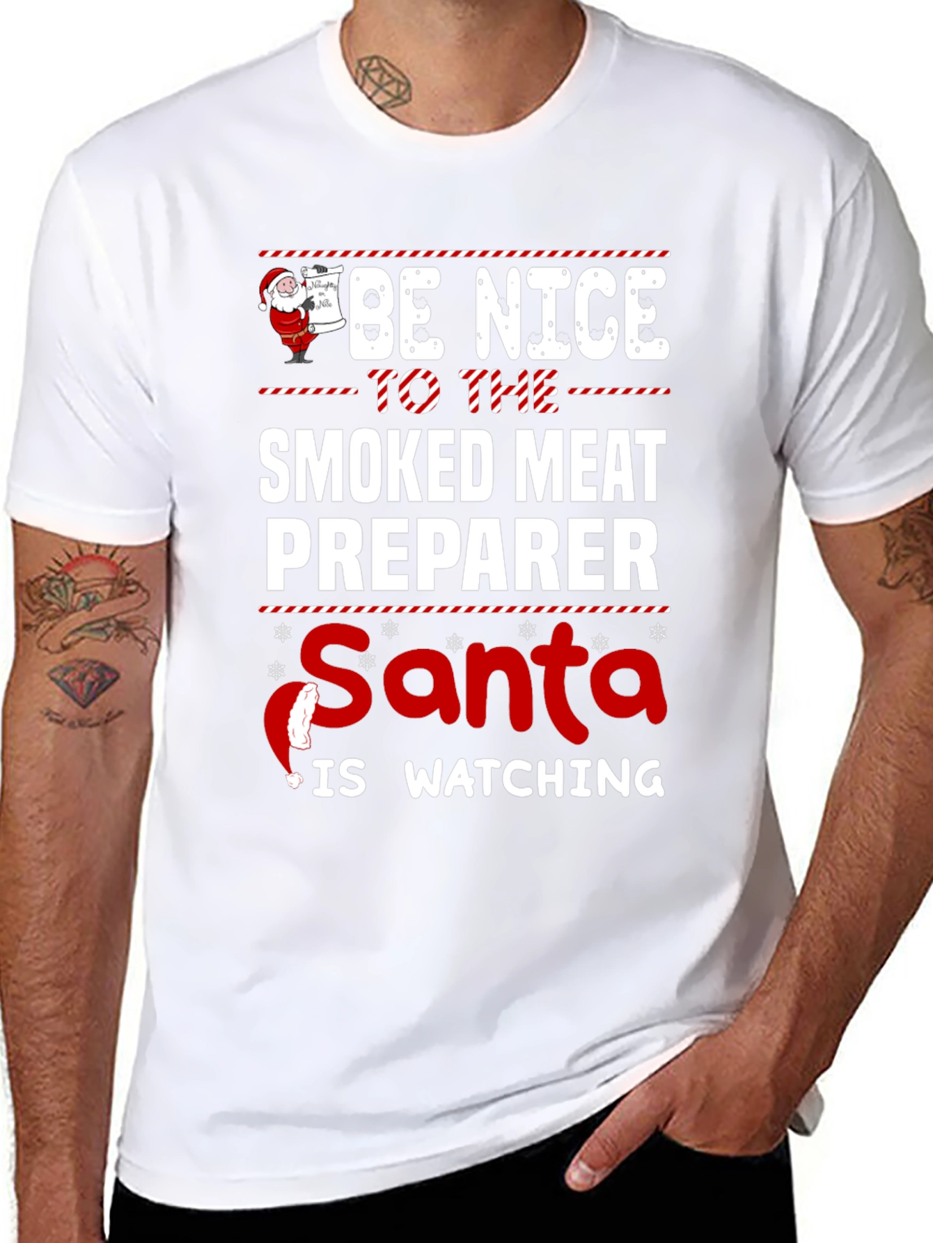 Smoked Meat Preparer Santa Watching T-Shirt
