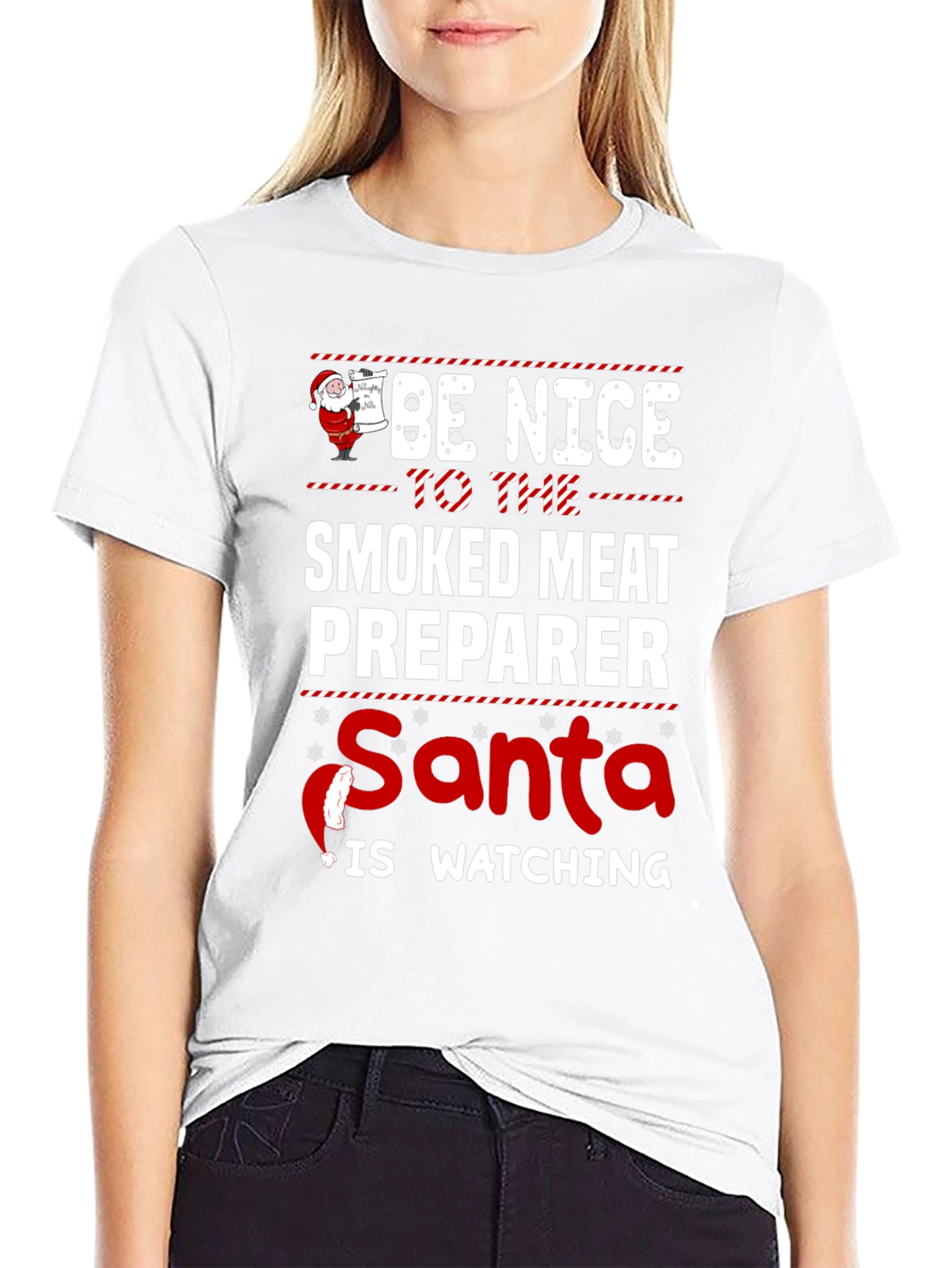Smoked Meat Preparer Santa Watching T-Shirt