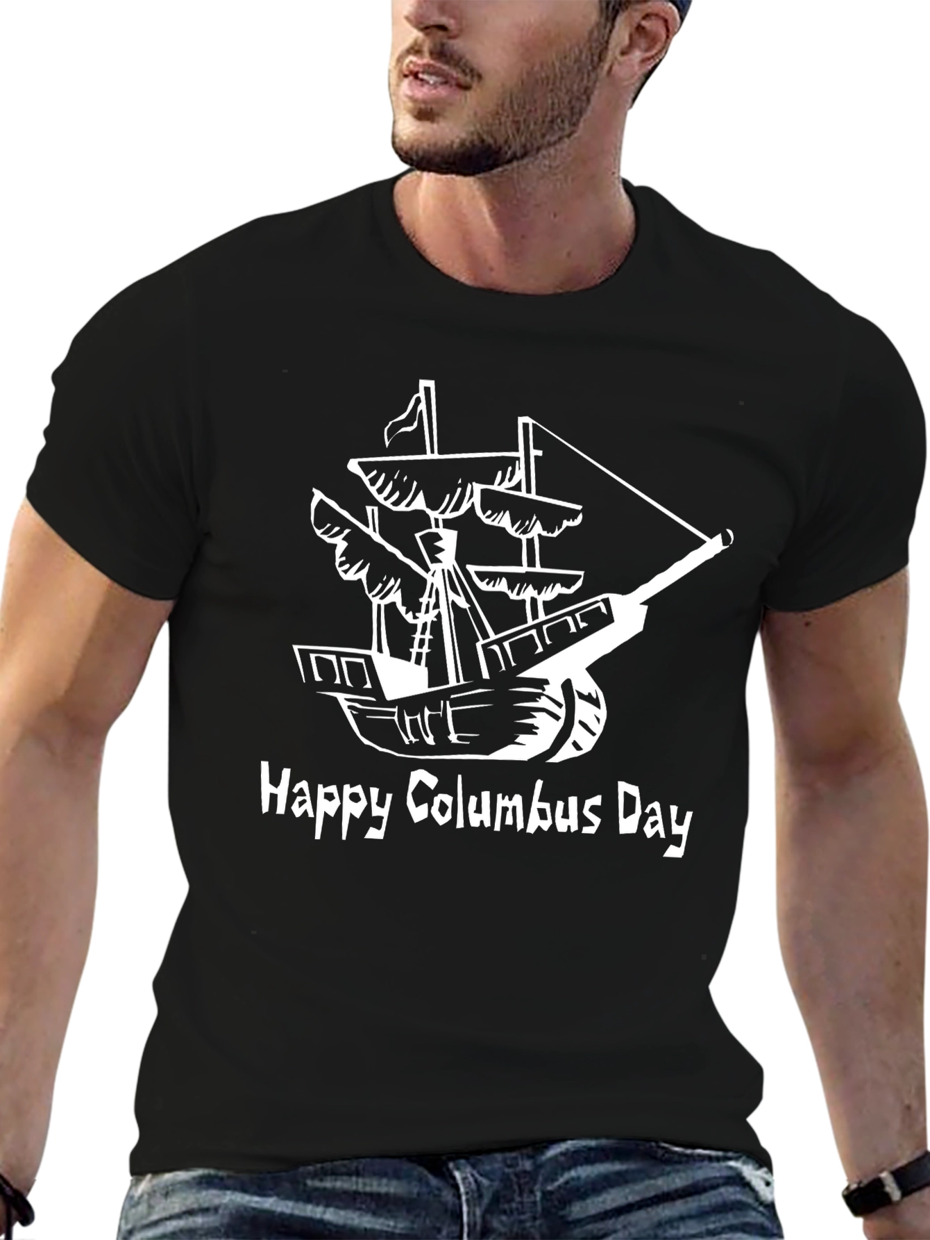 Happy Columbus Day Black T-Shirt