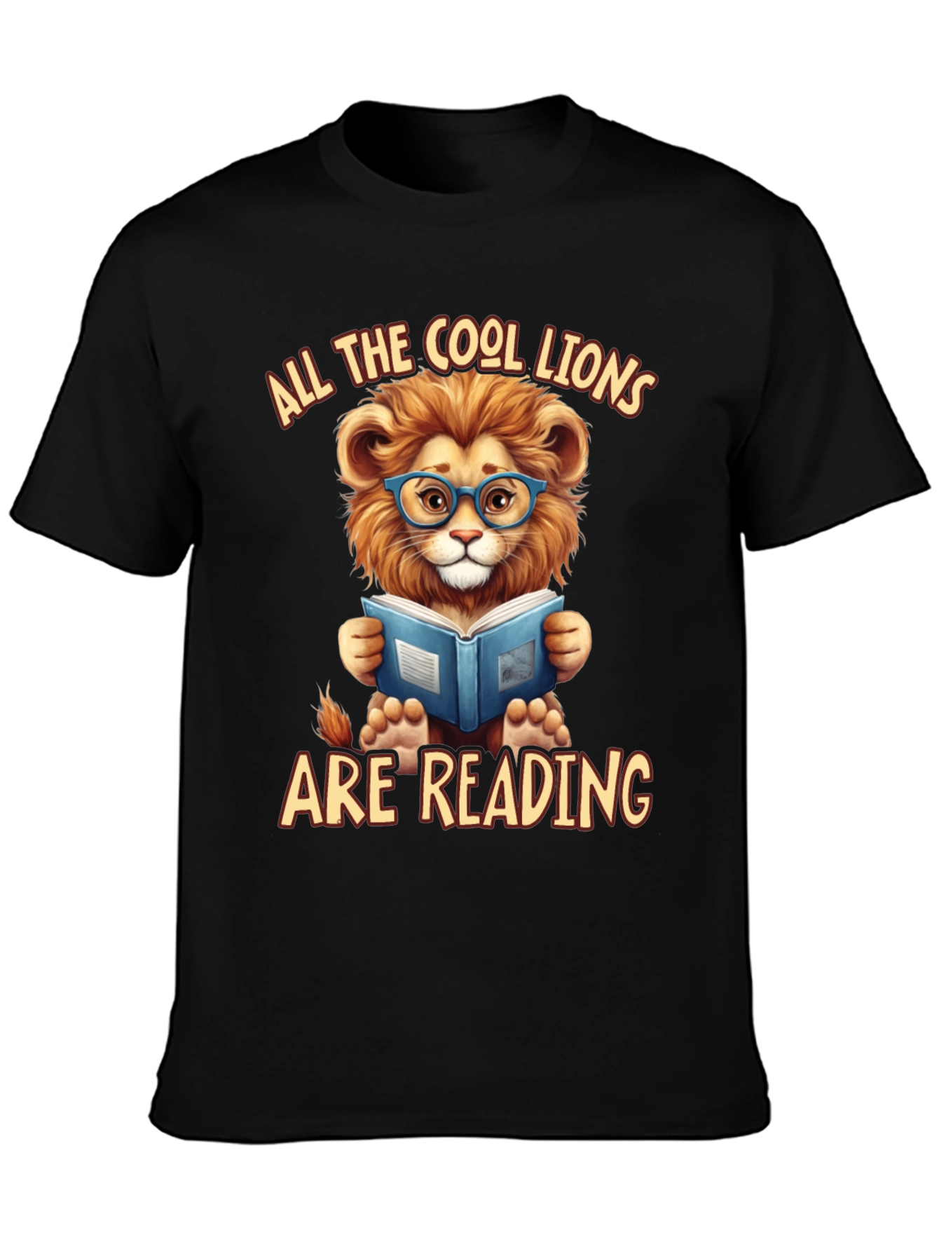 Cool Lion Reading Book Graphic T-Shirt