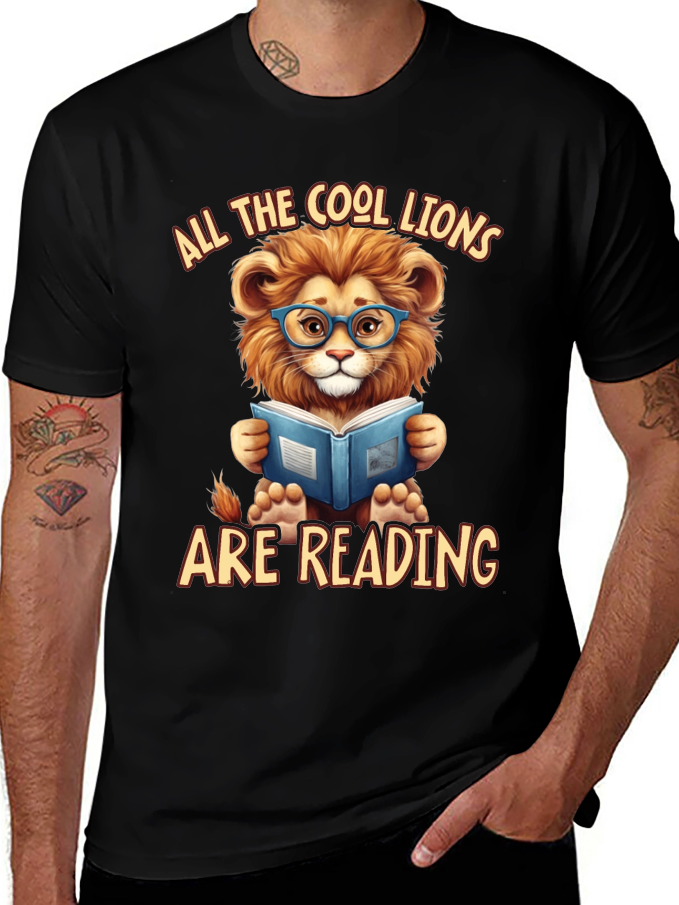Cool Lion Reading Book Graphic T-Shirt