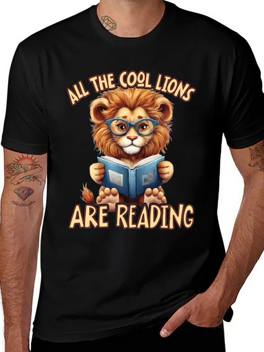 Cool Lion Reading Book Graphic T-Shirt