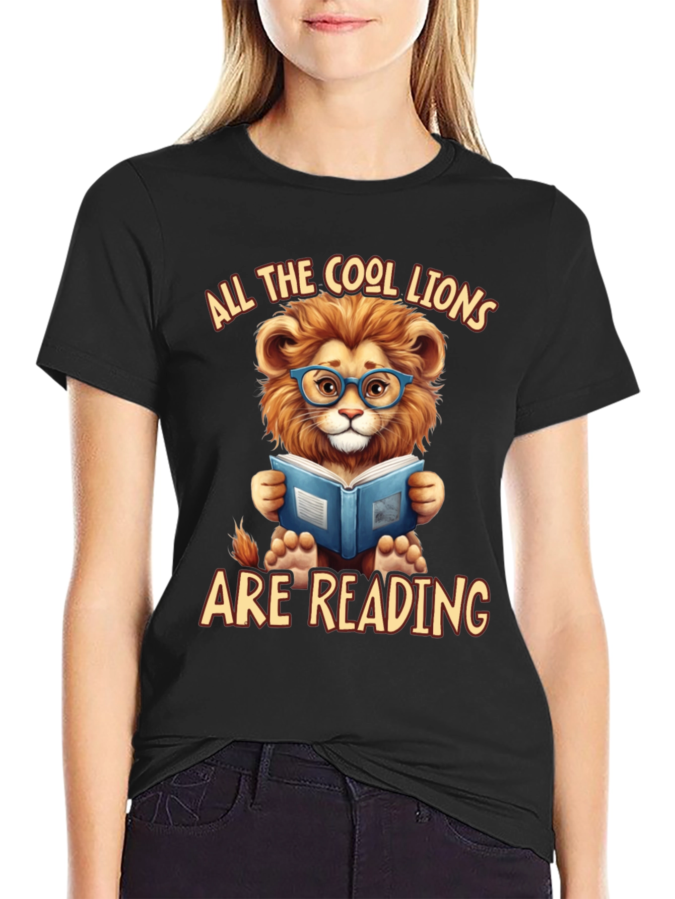 Cool Lion Reading Book Graphic T-Shirt