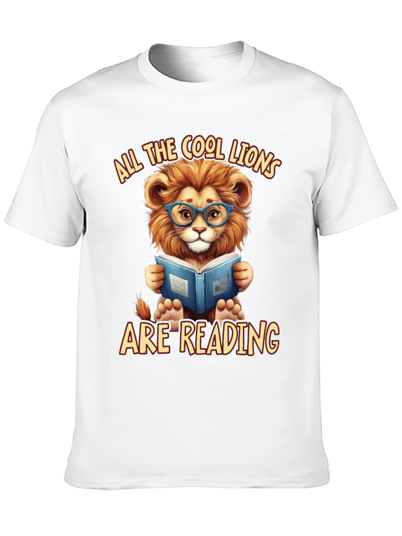 Cool Lion Reading Book Graphic T-Shirt