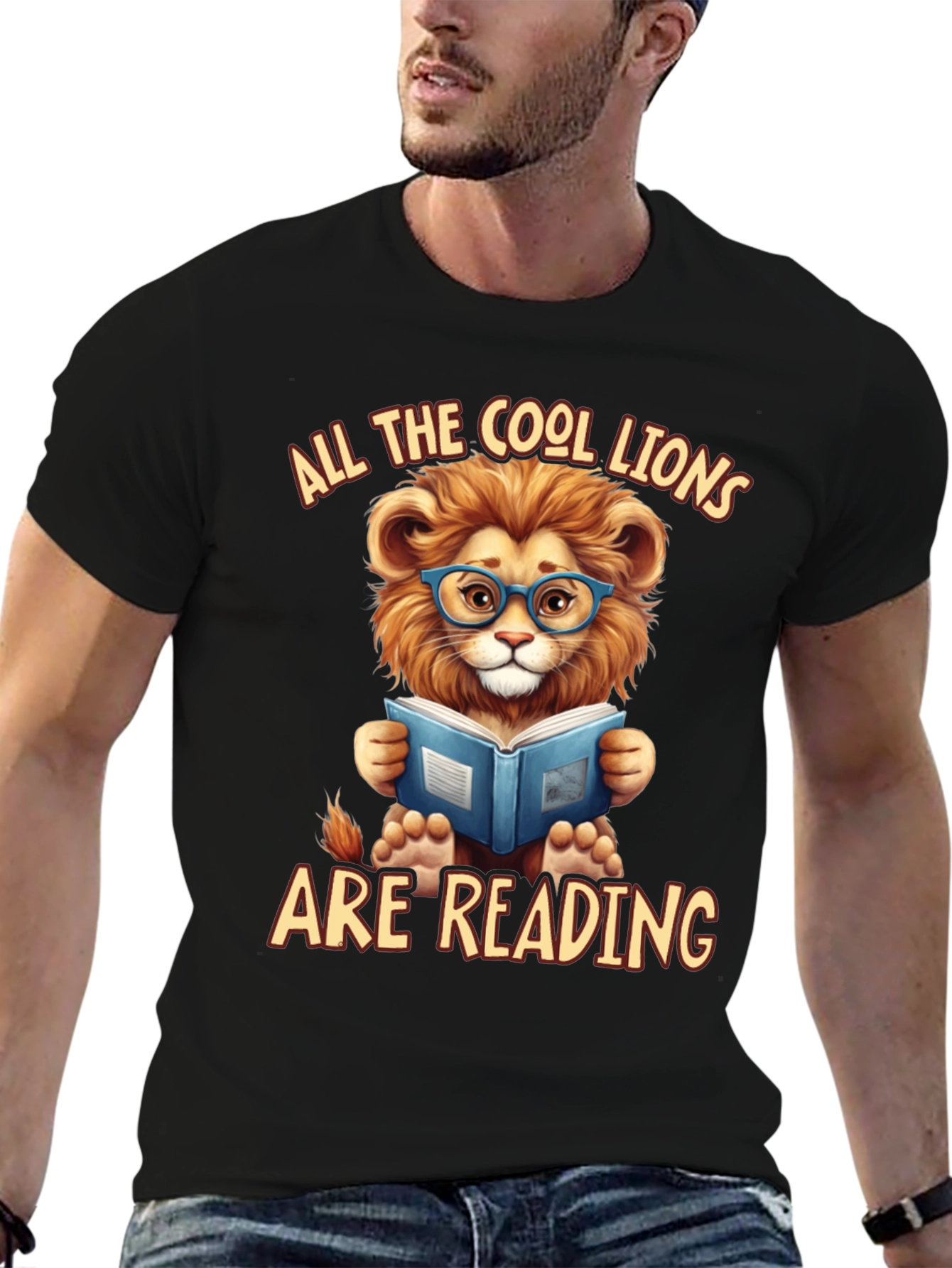 Cool Lion Reading Book Graphic T-Shirt
