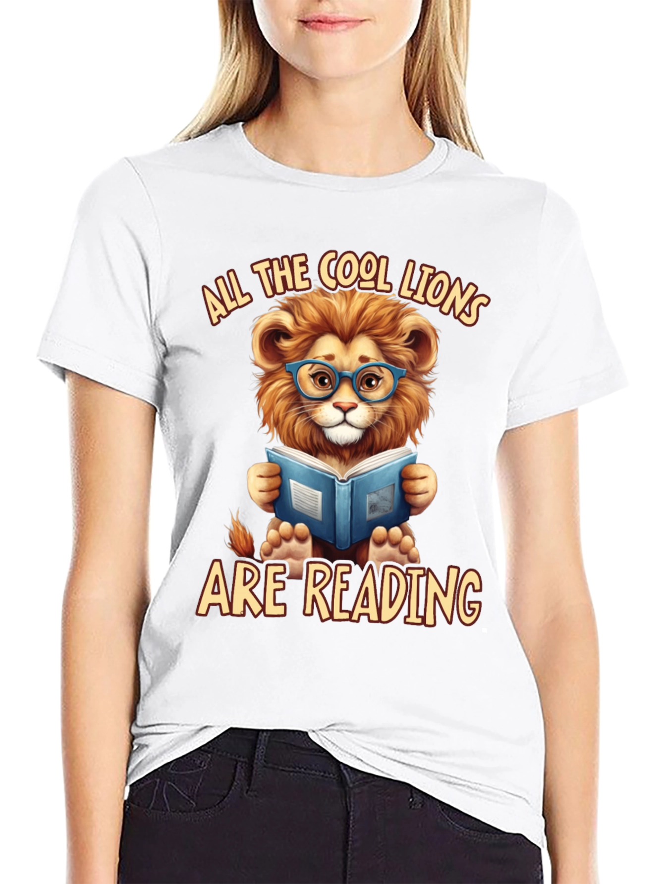 Cool Lion Reading Book Graphic T-Shirt
