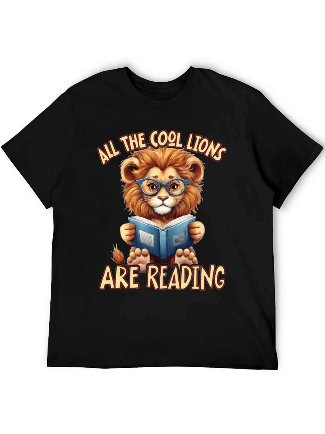 Cool Lion Reading Book Graphic T-Shirt