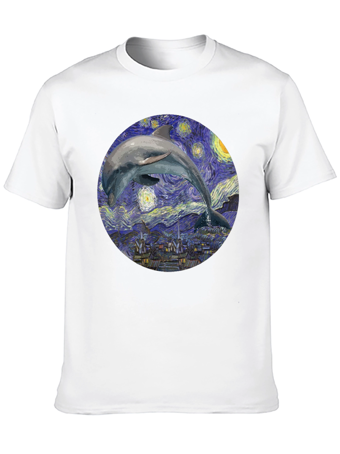 Dolphin Starry Night Black T-Shirt