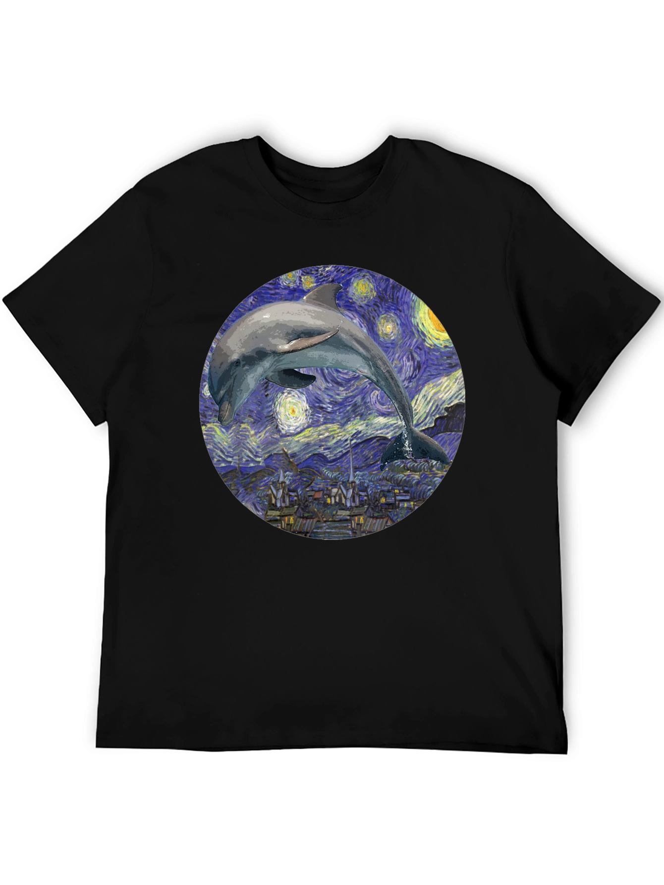 Dolphin Starry Night Black T-Shirt