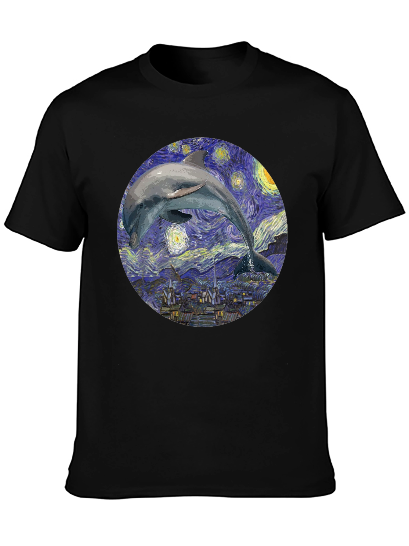 Dolphin Starry Night Black T-Shirt