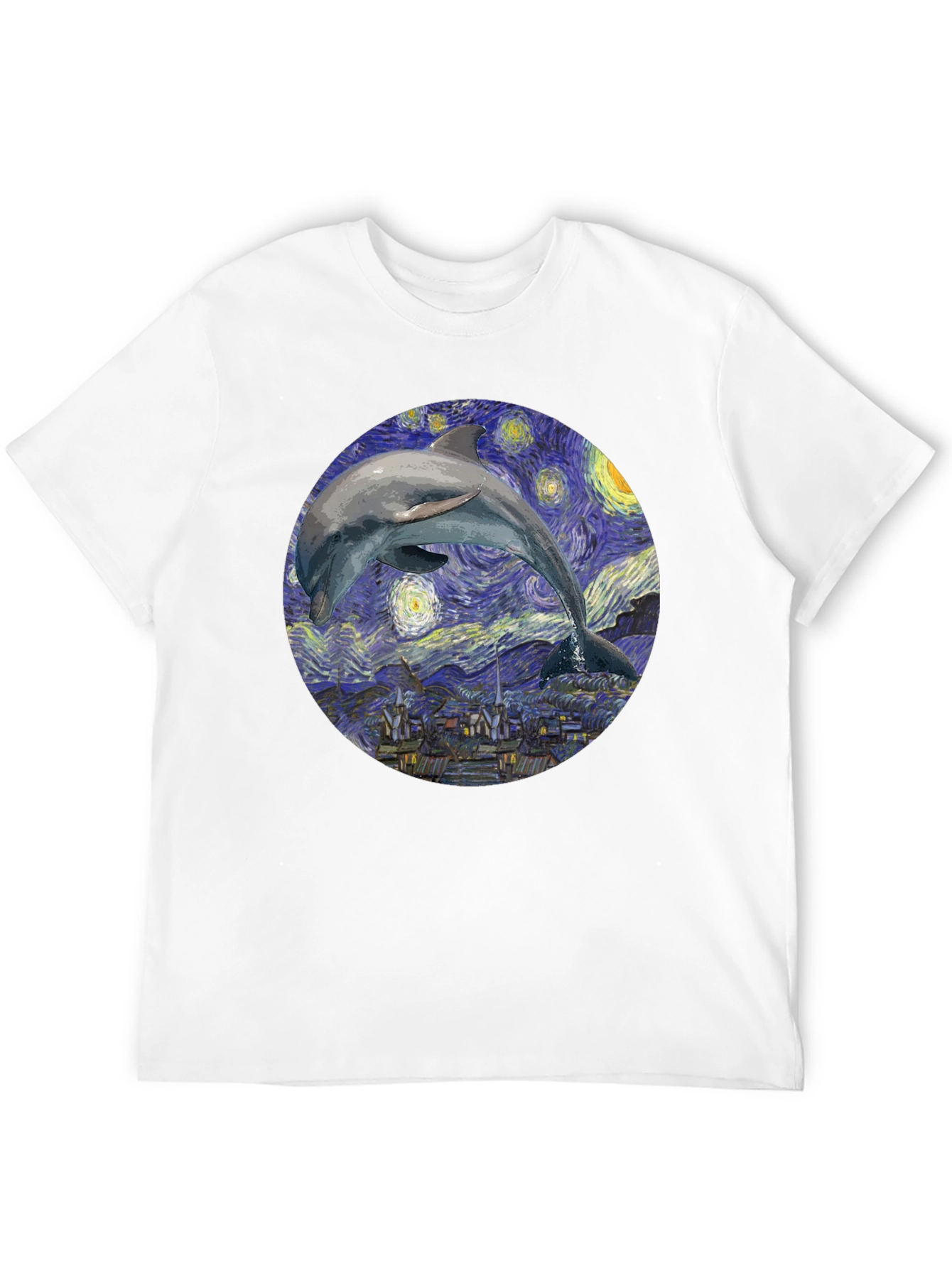 Dolphin Starry Night Black T-Shirt
