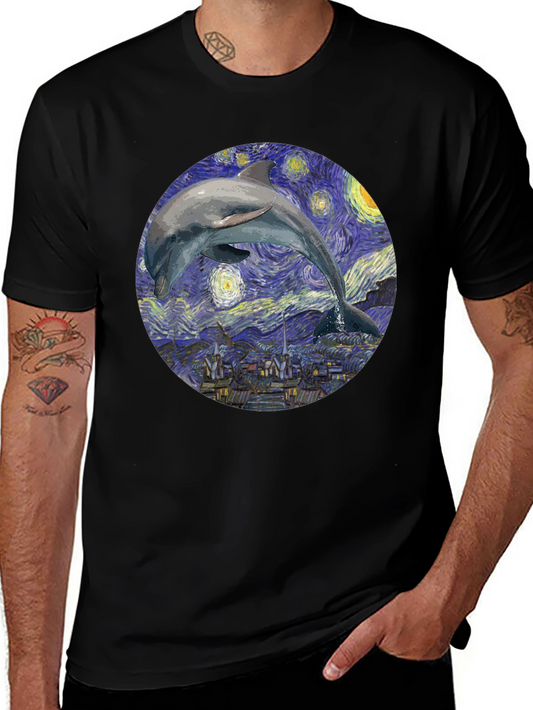 Dolphin Starry Night Black T-Shirt