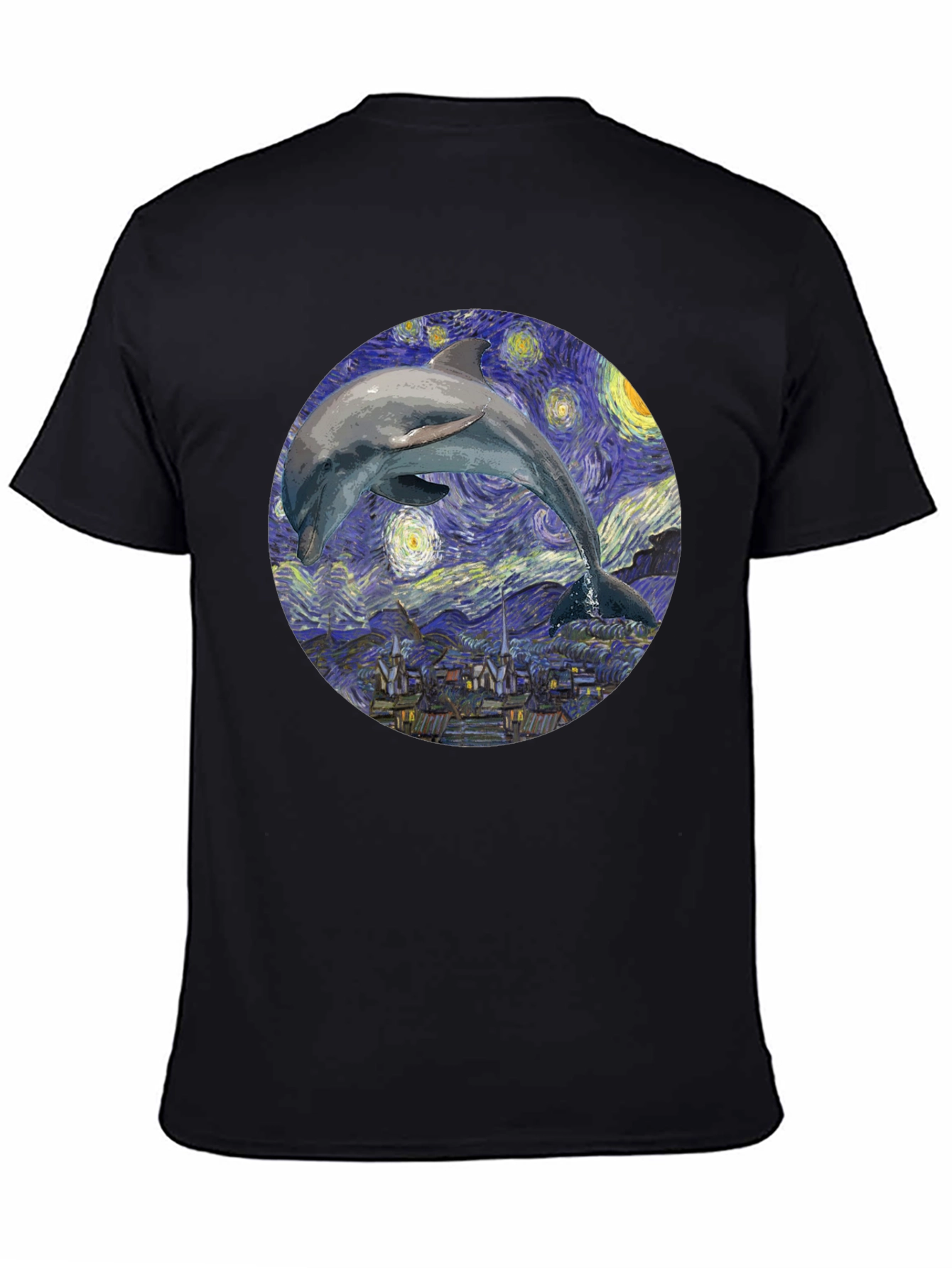 Dolphin Starry Night Black T-Shirt