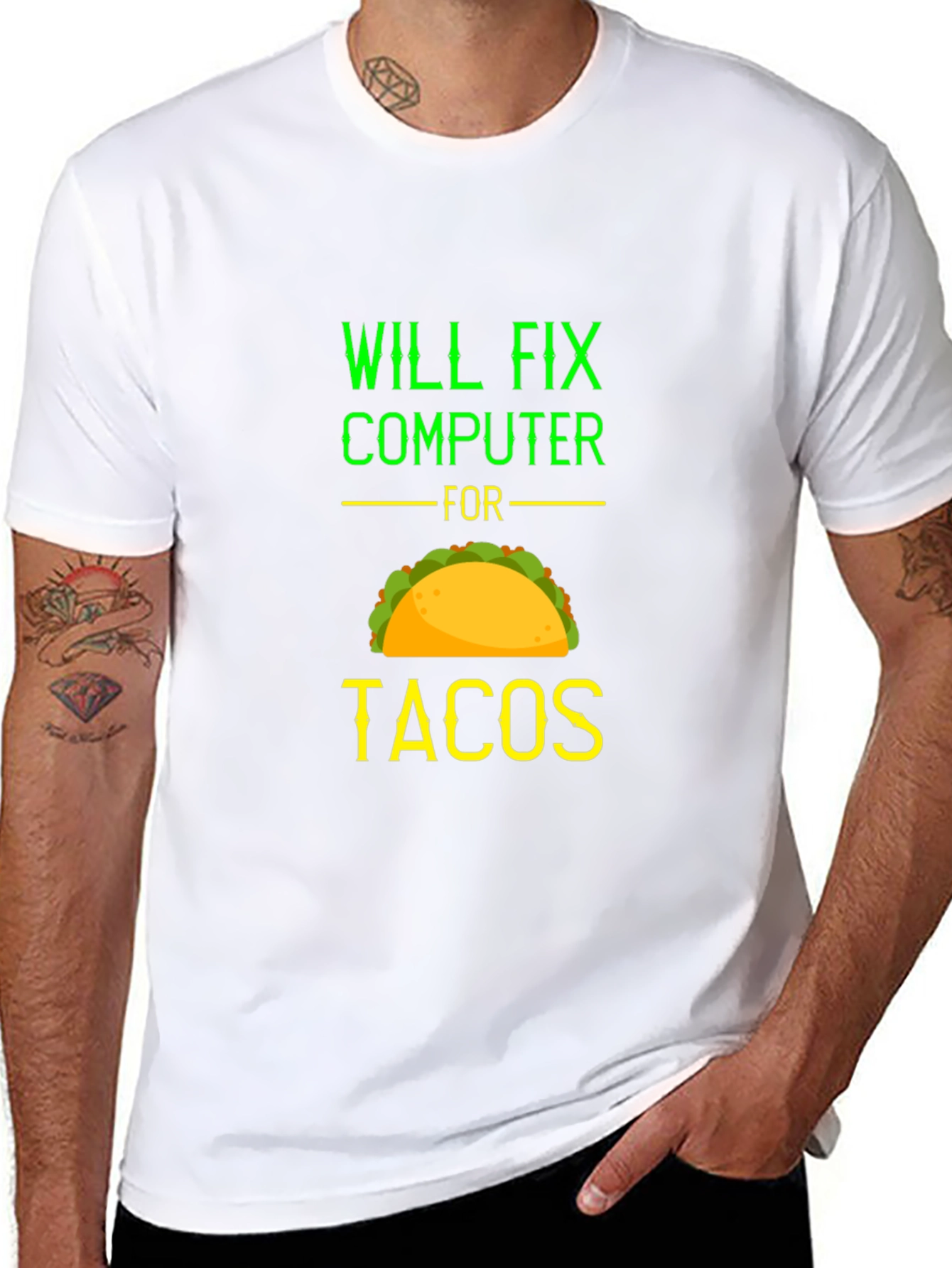 Will Fix Computer for Tacos Funny Graphic Tee