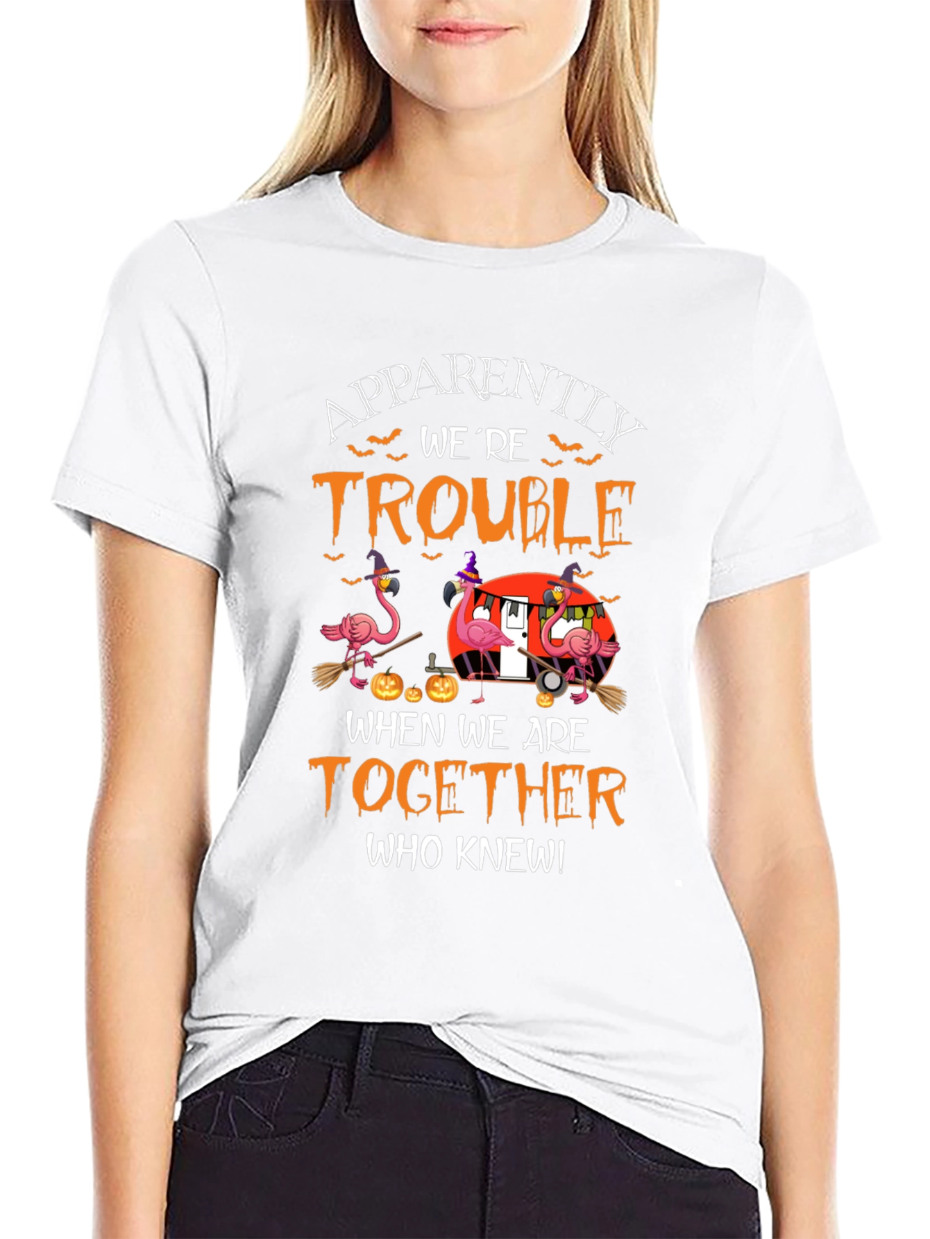 Halloween Flamingo T-Shirt: Apparently Trouble