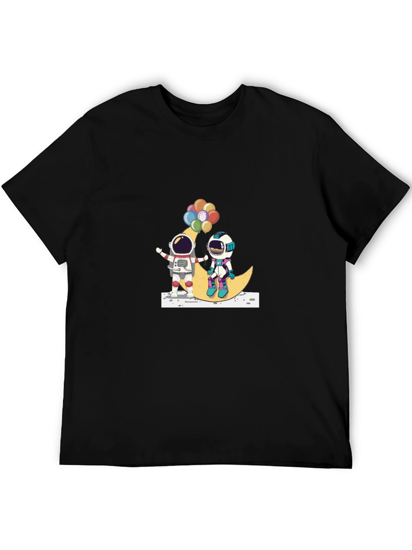 Astronauts on Moon Graphic Tee - Unisex Black T-Shirt