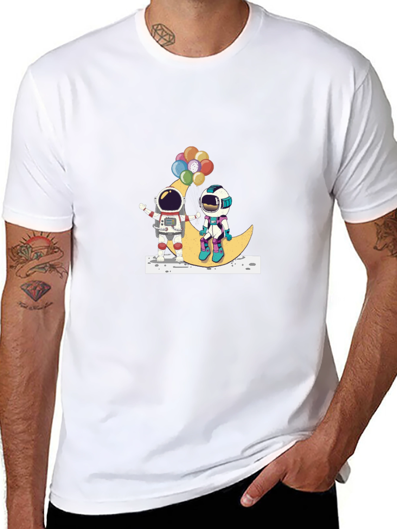Astronauts on Moon Graphic Tee - Unisex Black T-Shirt