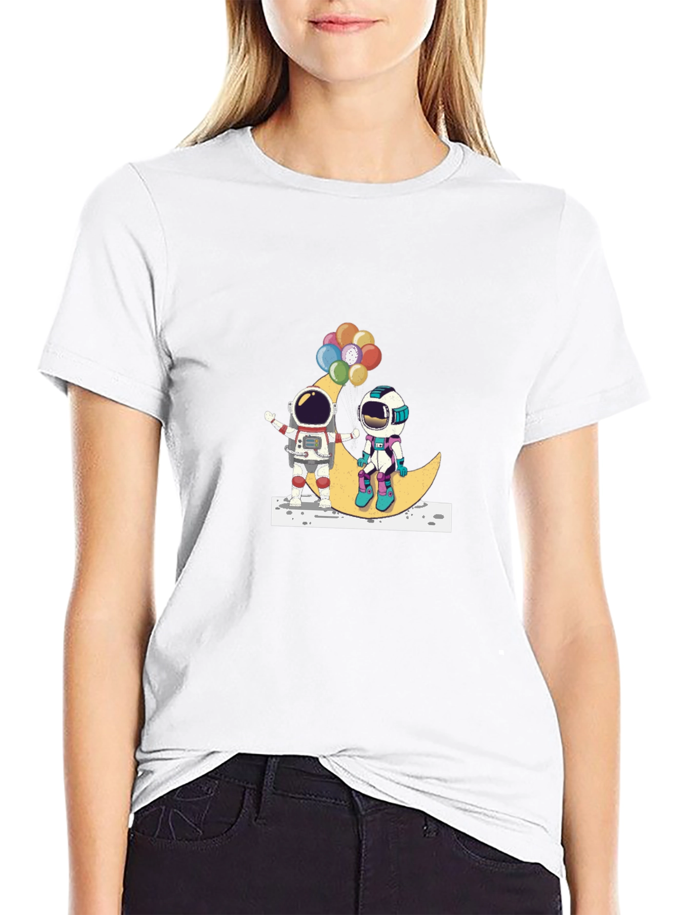 Astronauts on Moon Graphic Tee - Unisex Black T-Shirt