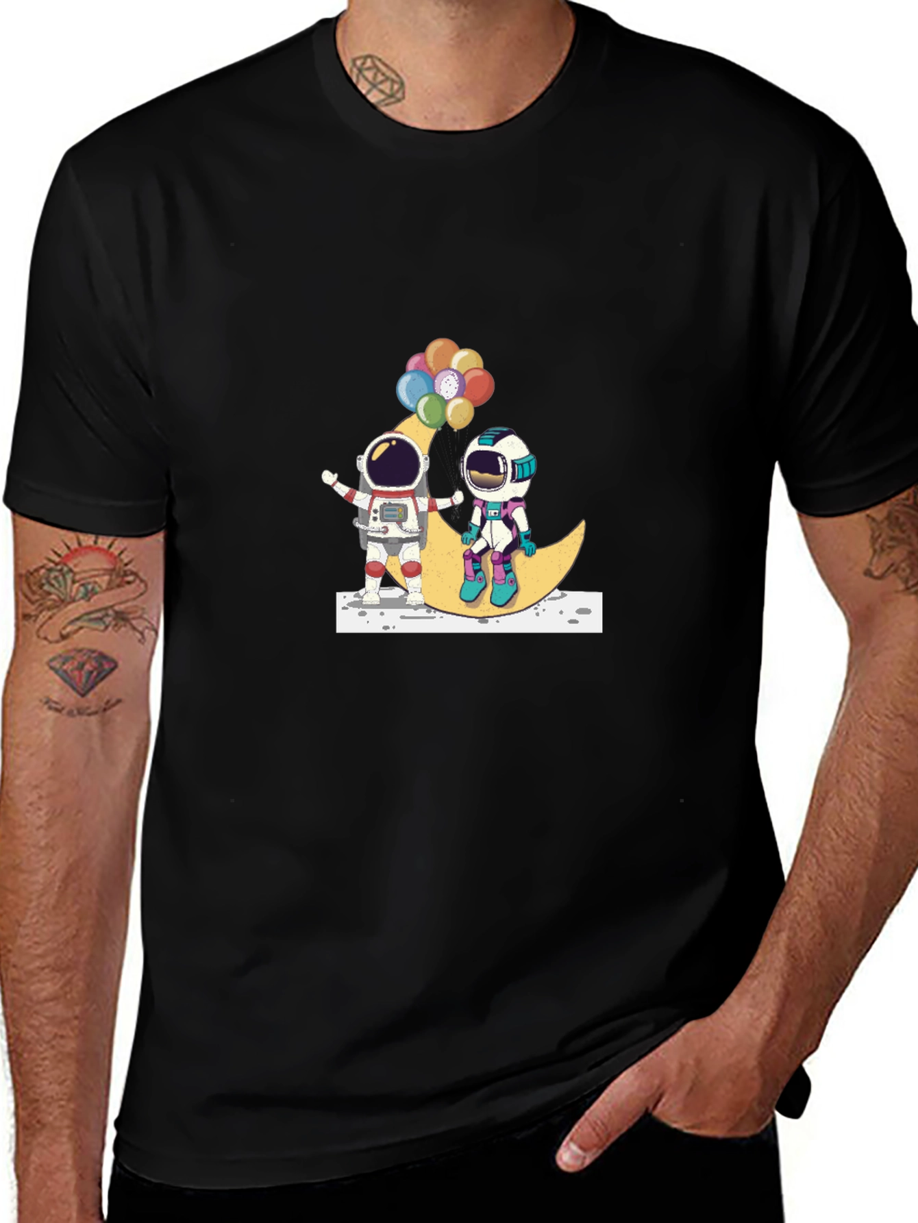 Astronauts on Moon Graphic Tee - Unisex Black T-Shirt
