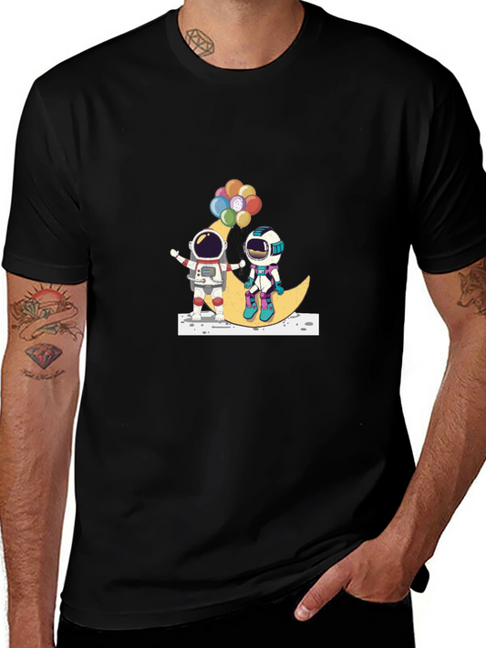 Astronauts on Moon Graphic Tee - Unisex Black T-Shirt