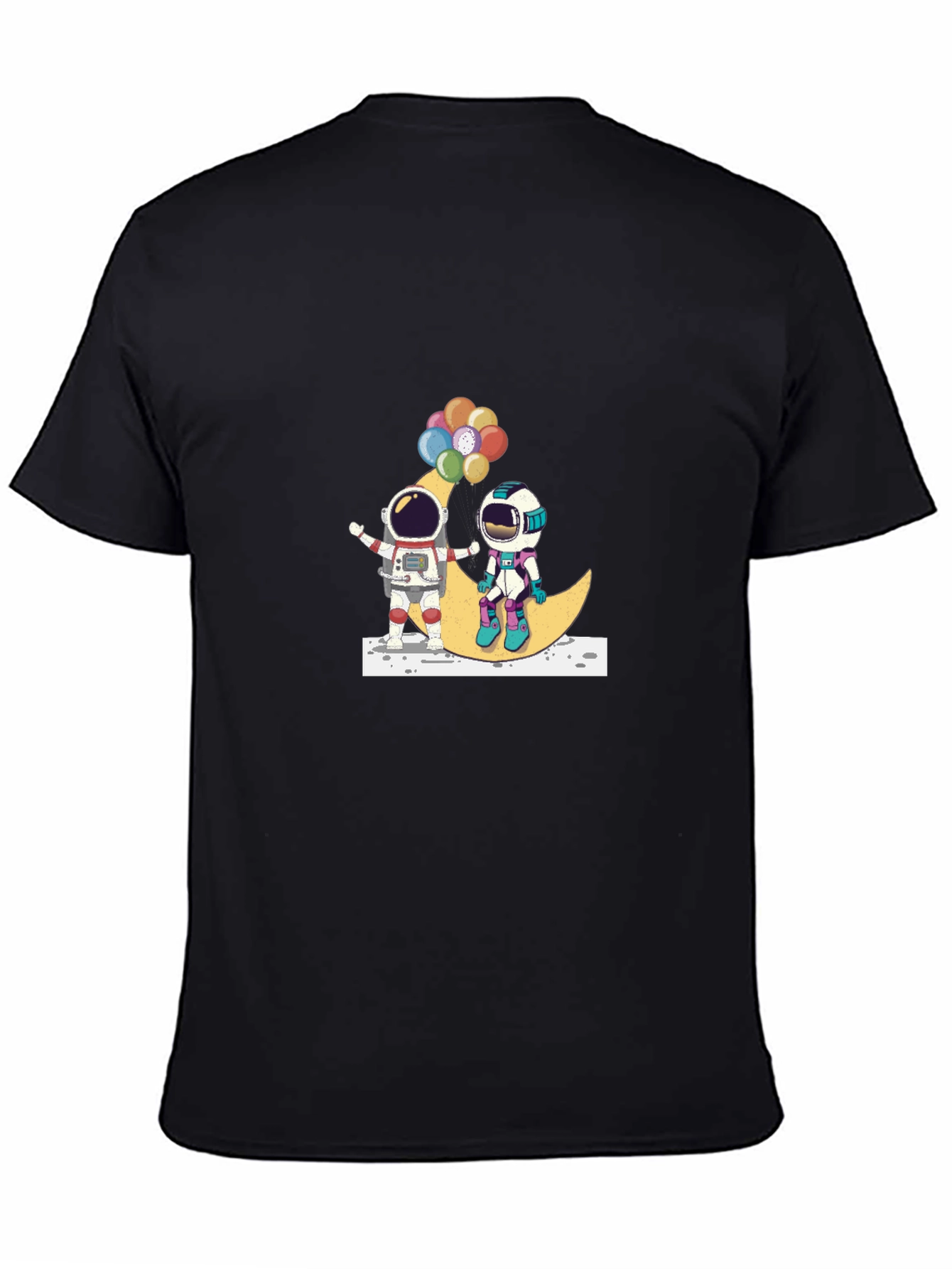 Astronauts on Moon Graphic Tee - Unisex Black T-Shirt
