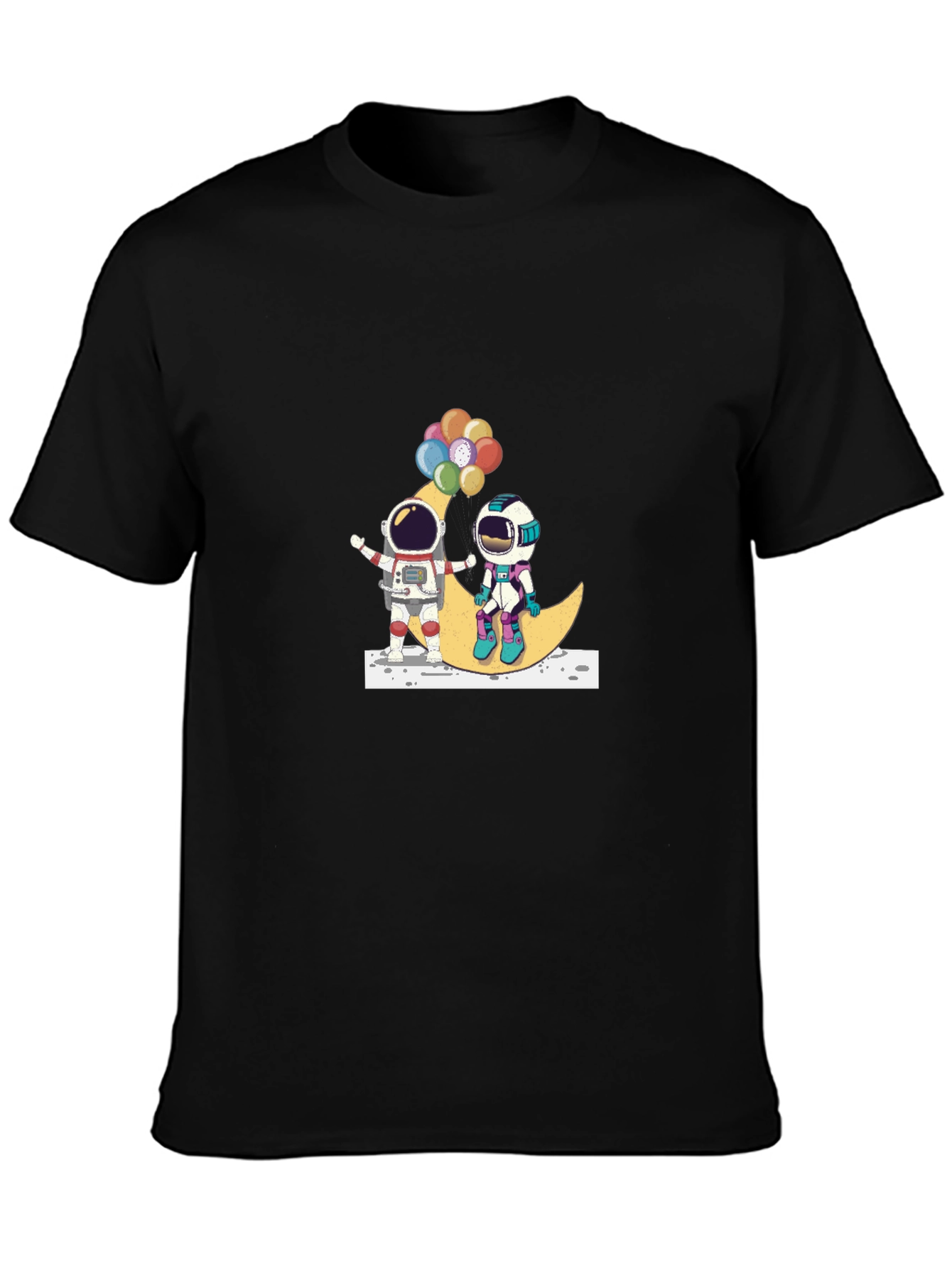 Astronauts on Moon Graphic Tee - Unisex Black T-Shirt