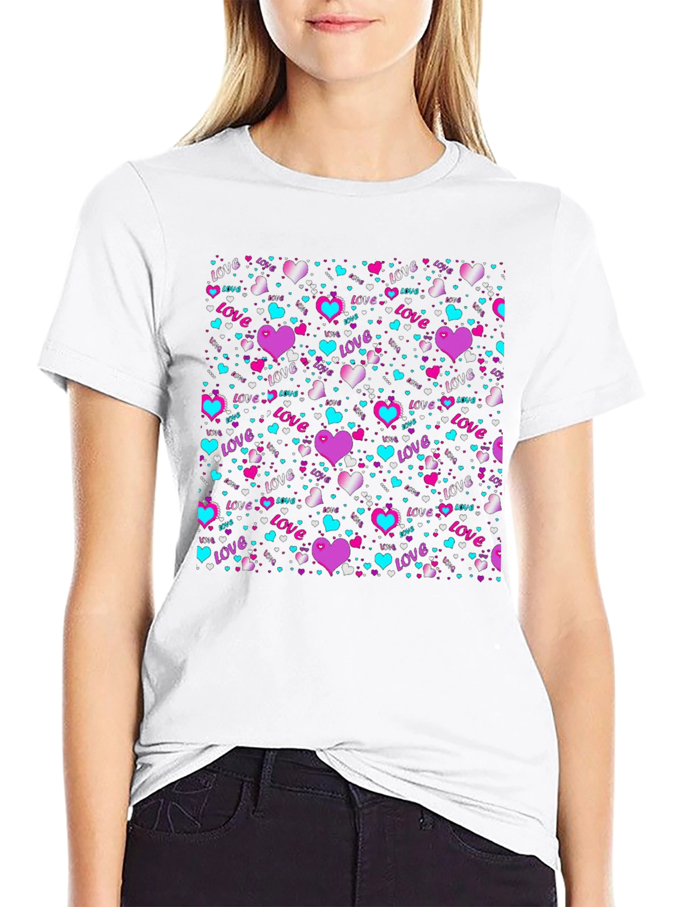Love Heart Pattern T-Shirt - Valentines Day Gift