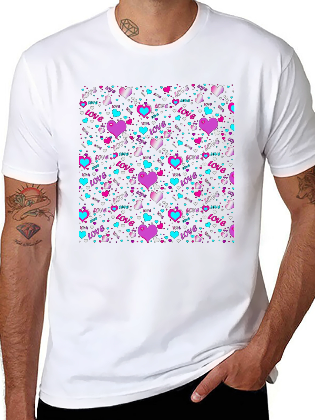 Love Heart Pattern T-Shirt - Valentines Day Gift