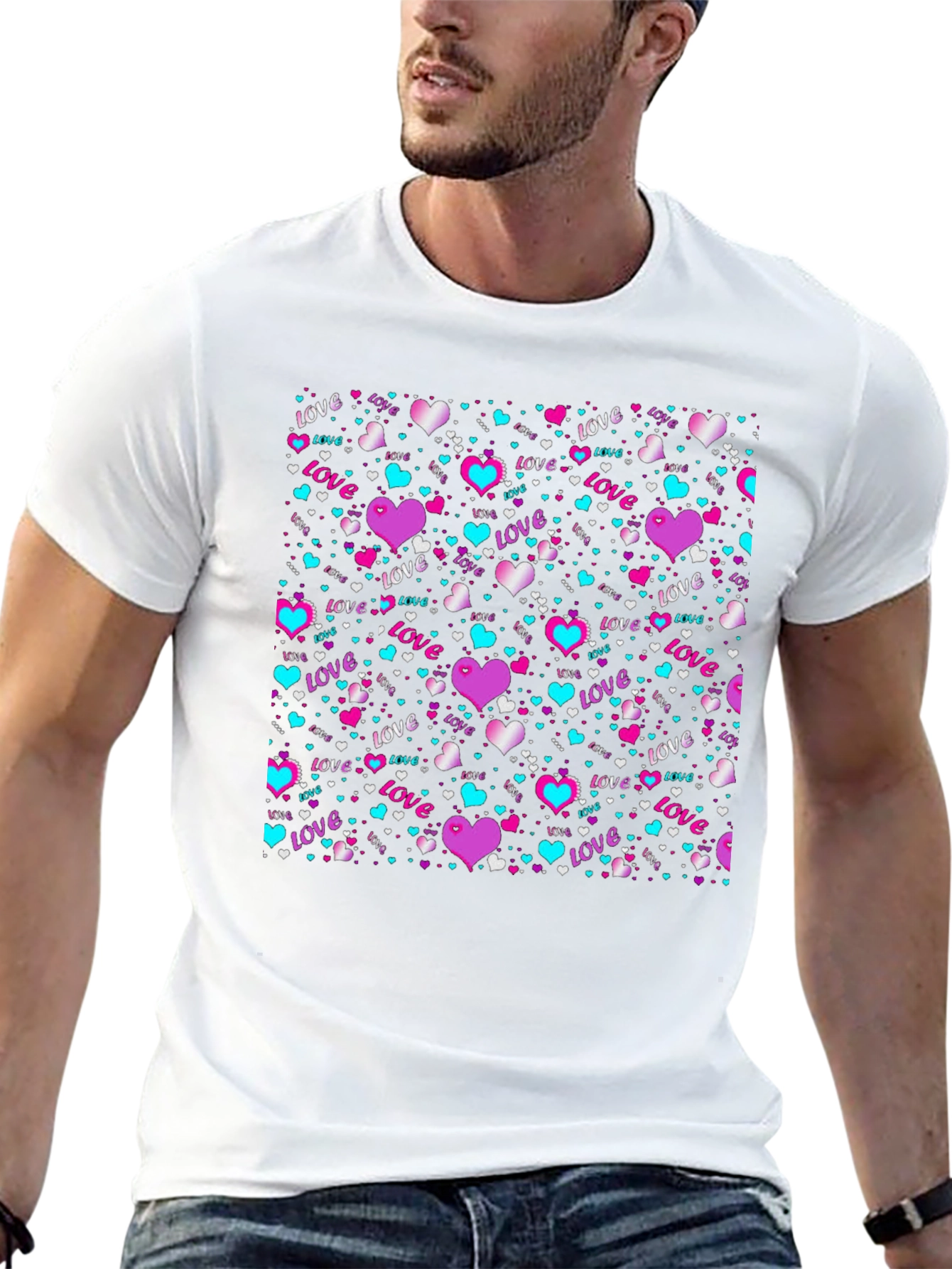 Love Heart Pattern T-Shirt - Valentines Day Gift