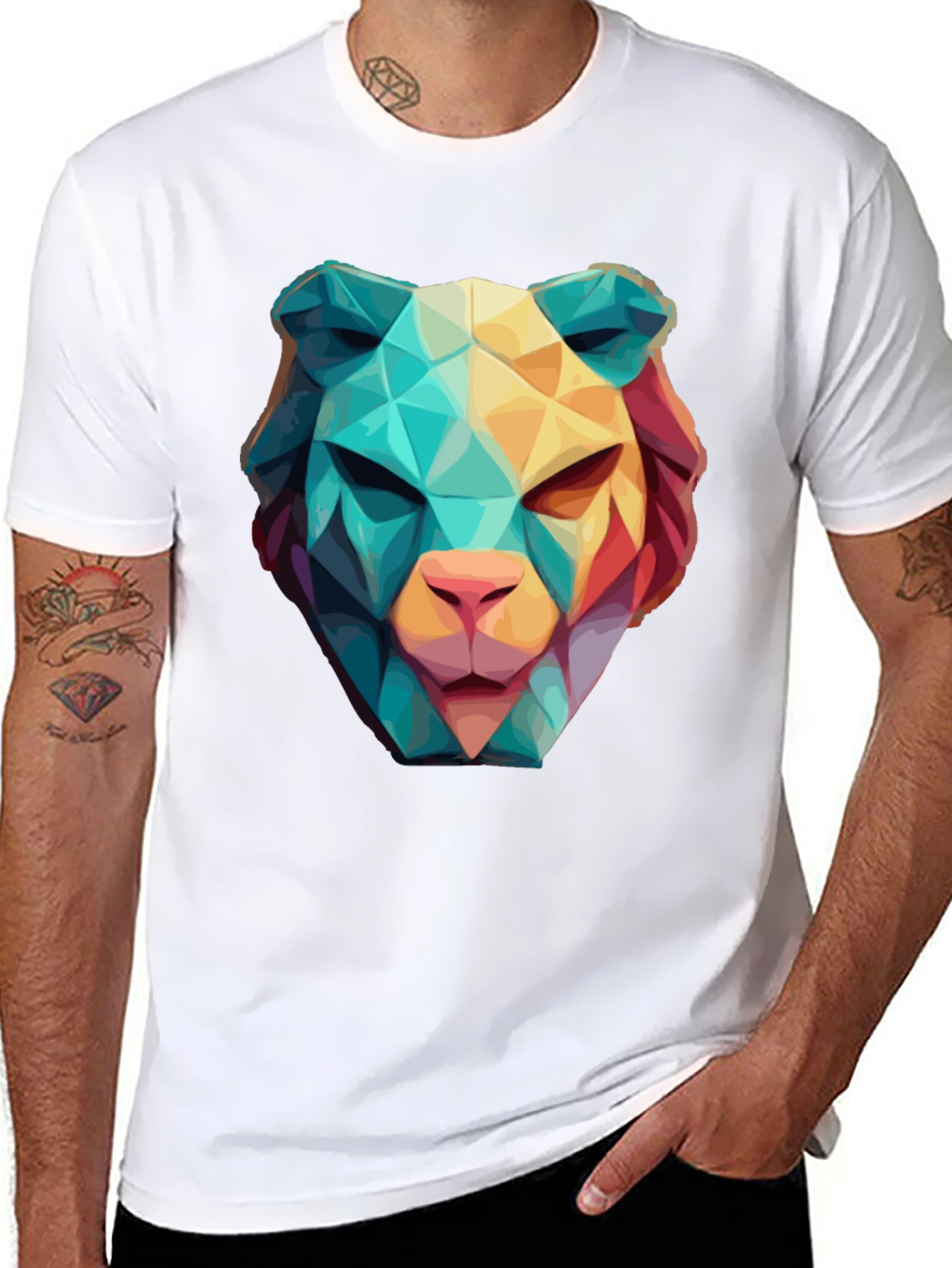 Geometric Lion Graphic Black T-Shirt