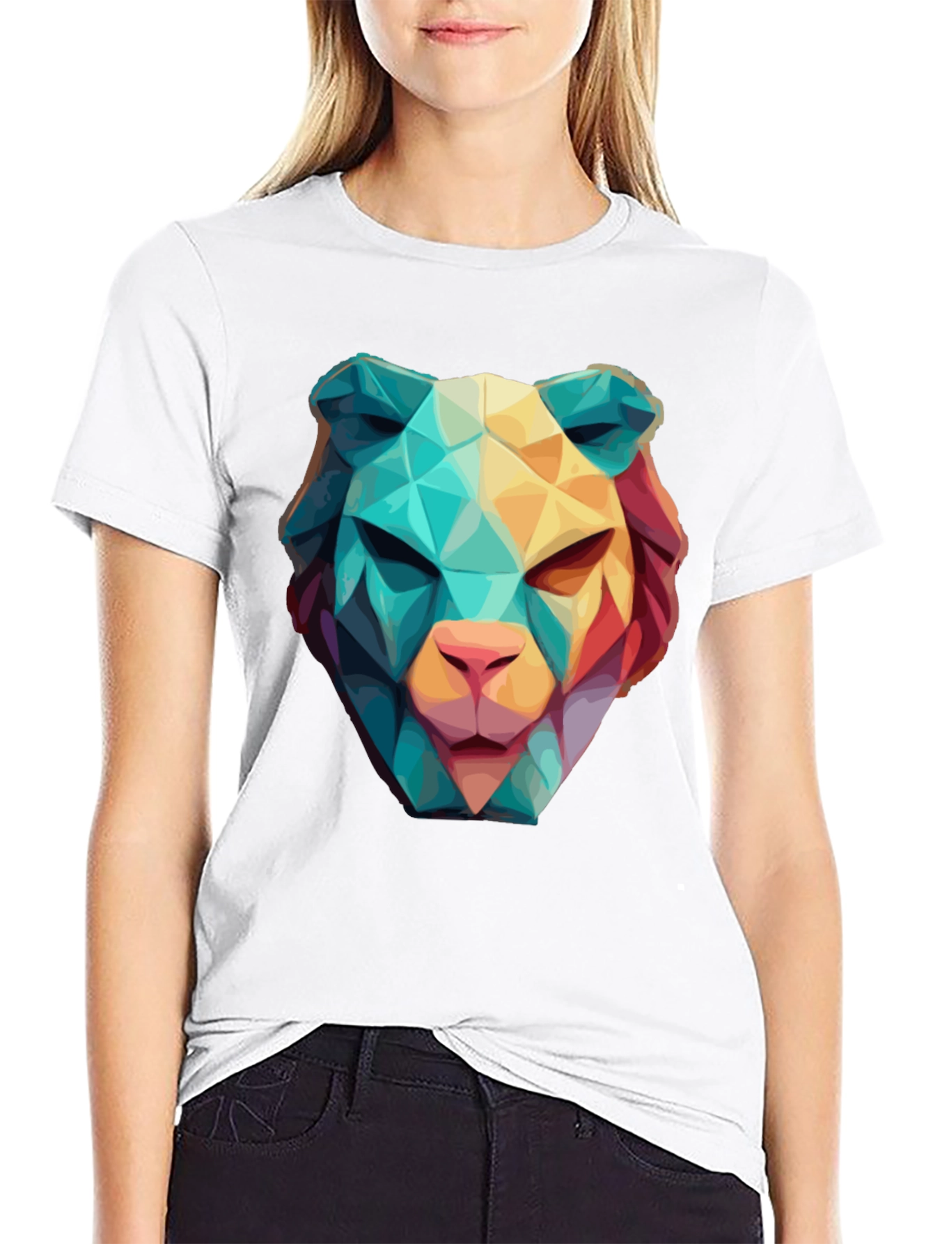 Geometric Lion Graphic Black T-Shirt