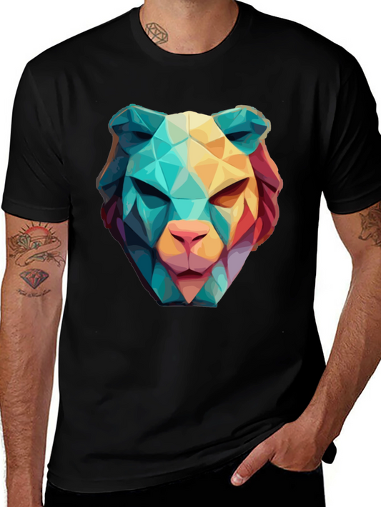 Geometric Lion Graphic Black T-Shirt