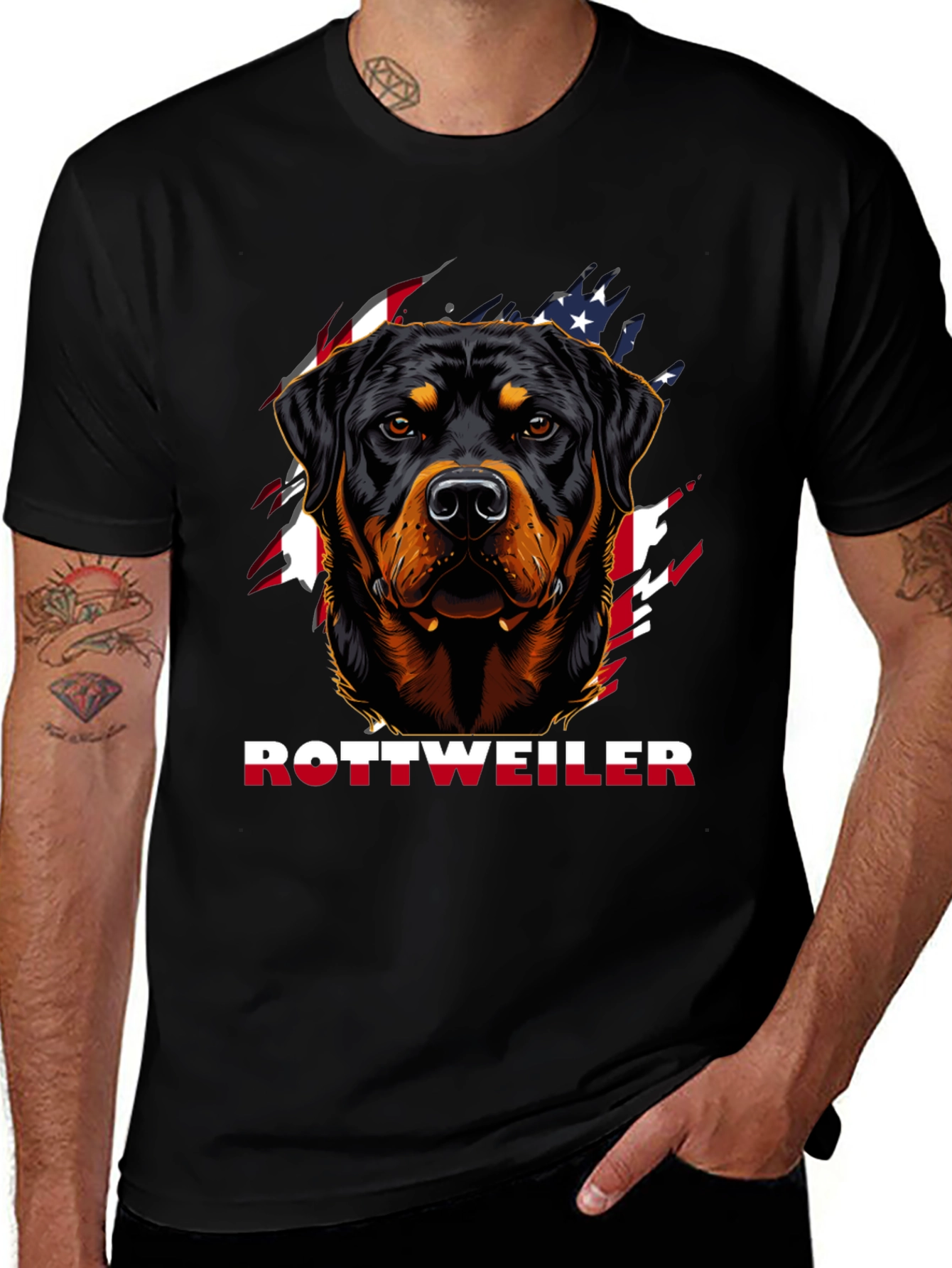 Rottweiler Dog Graphic T-Shirt - Patriotic Design